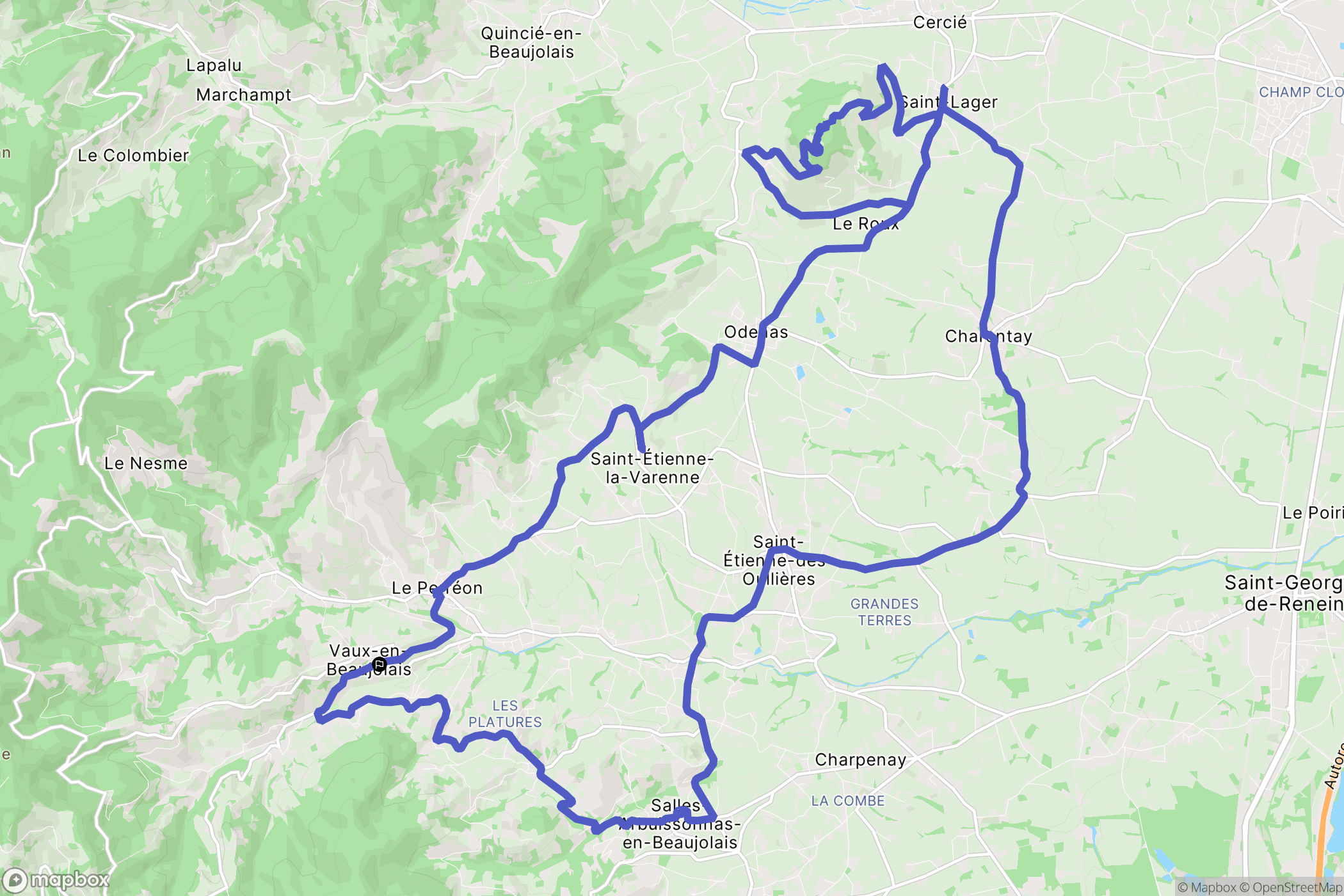 Vaux-en-Beaujolais : carte du parcours de randonnée - France