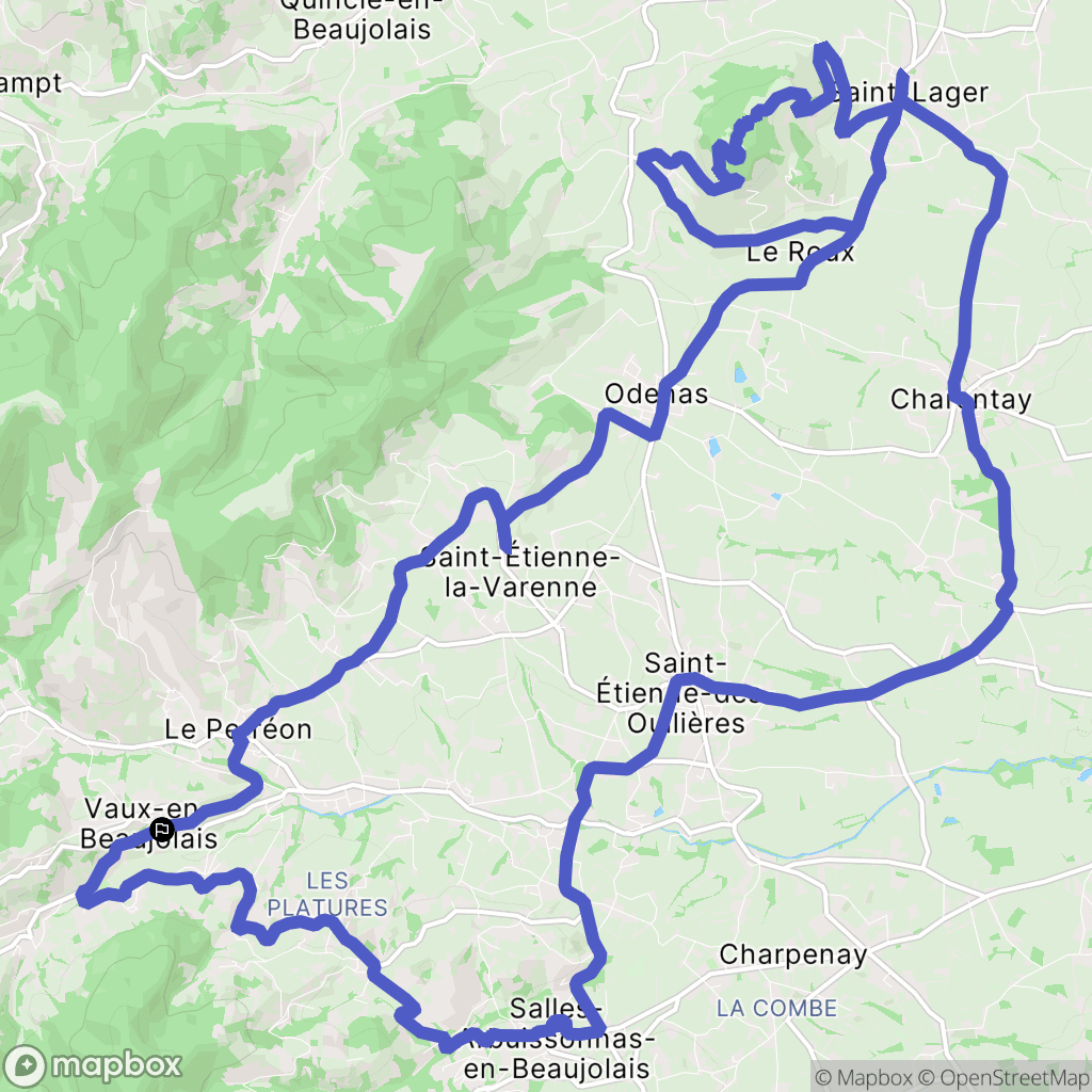Vaux-en-Beaujolais : carte du parcours de randonnée - France
