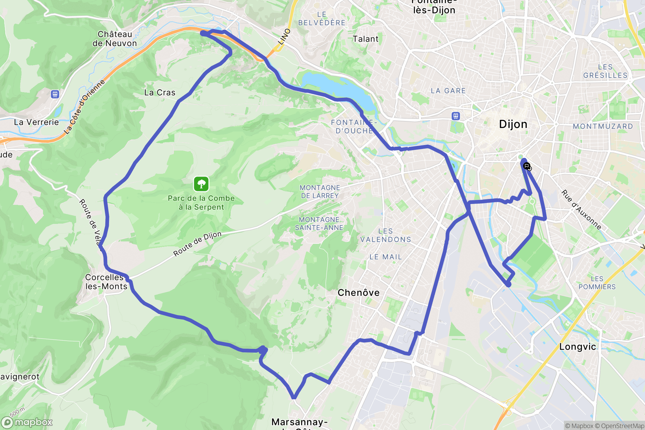 Dijon : carte du parcours de randonnée - France