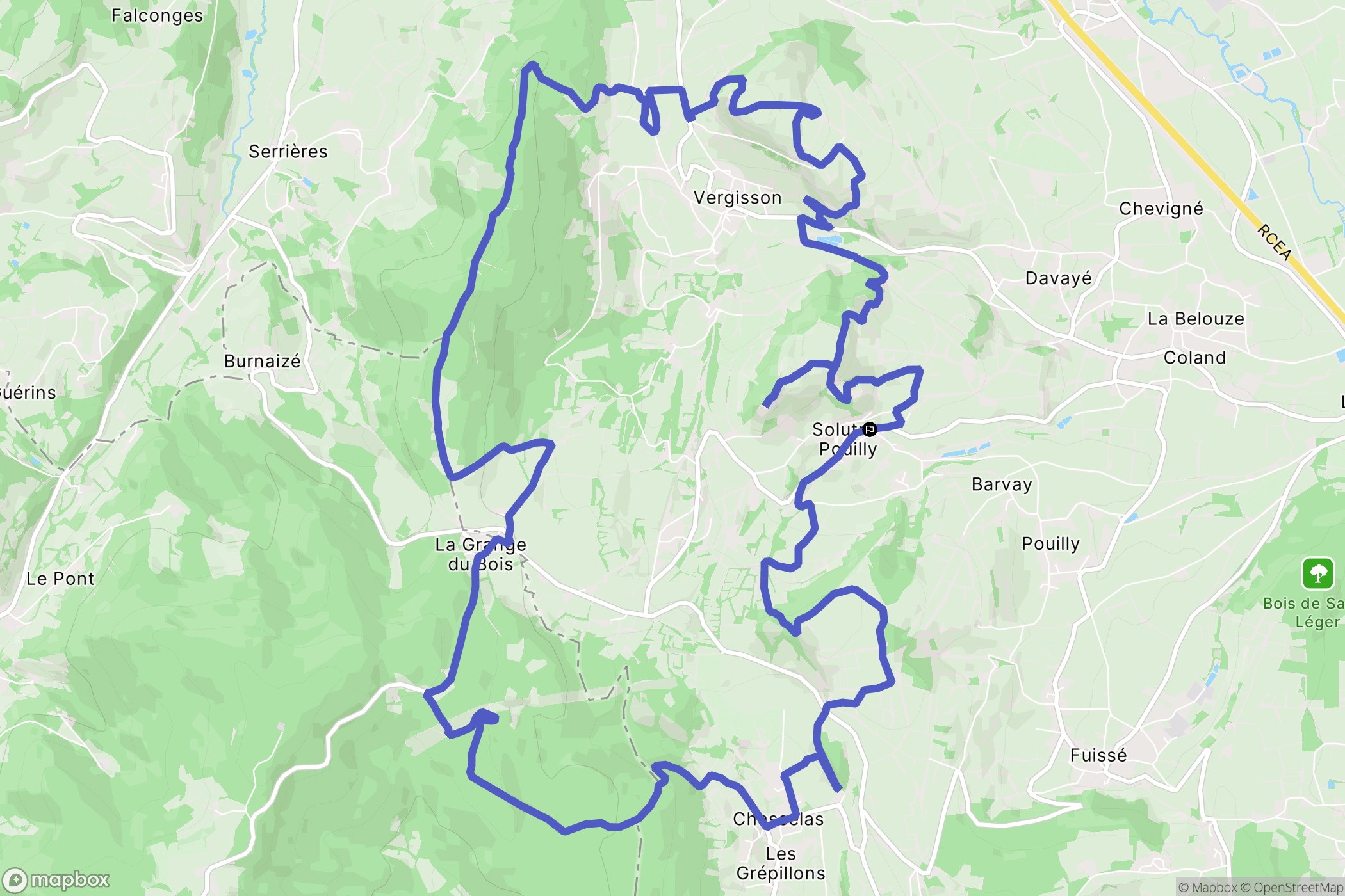 Solutré-Pouilly : carte du parcours de randonnée - France
