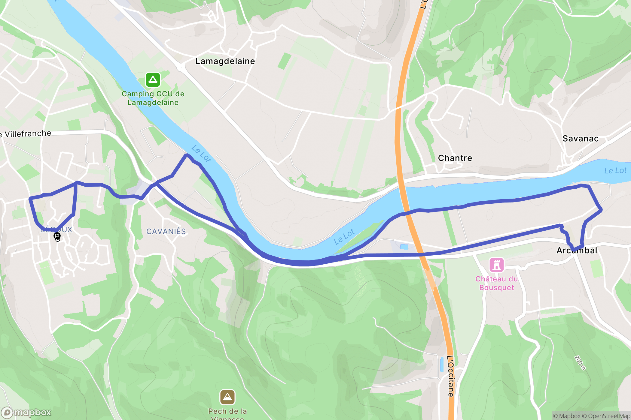 Cahors : carte du parcours de randonnée - France
