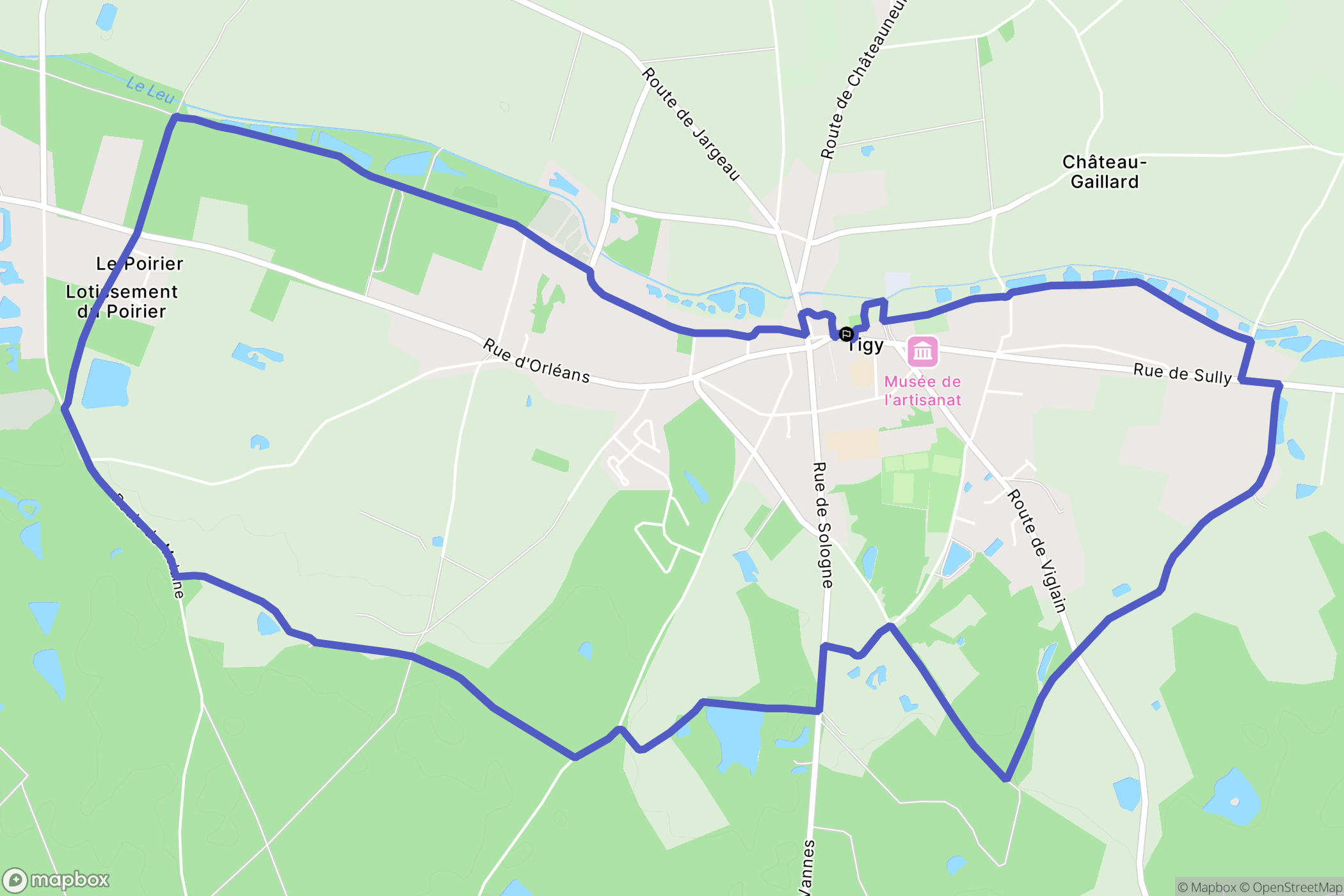 Tigy : carte du parcours de randonnée - France
