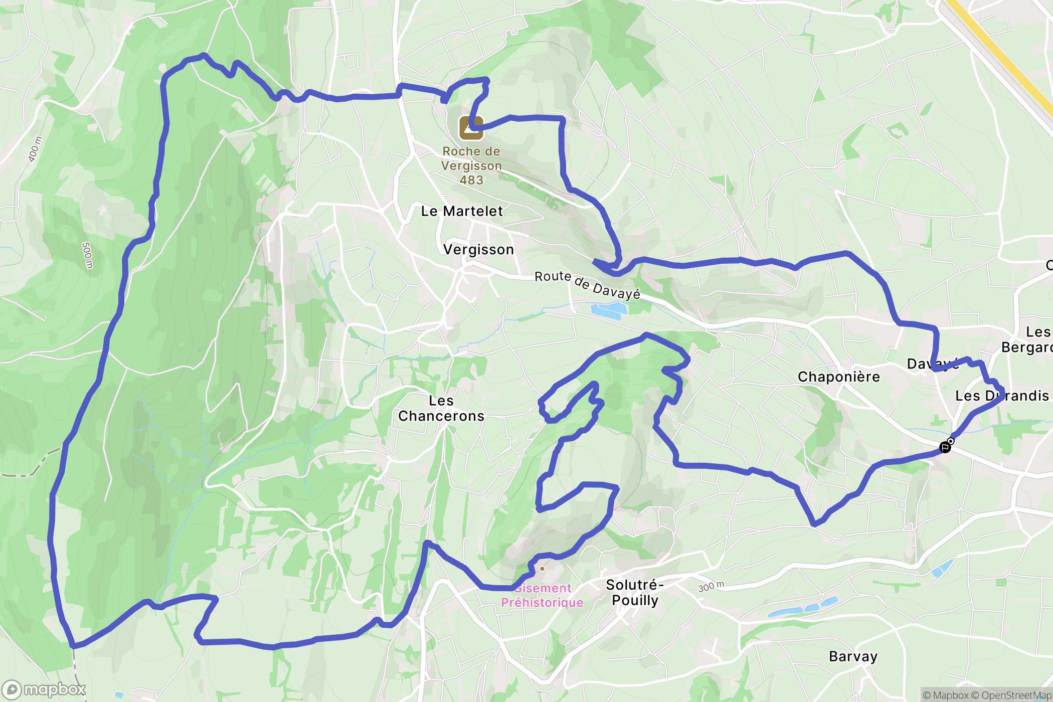 Davayé : carte du parcours de randonnée - France