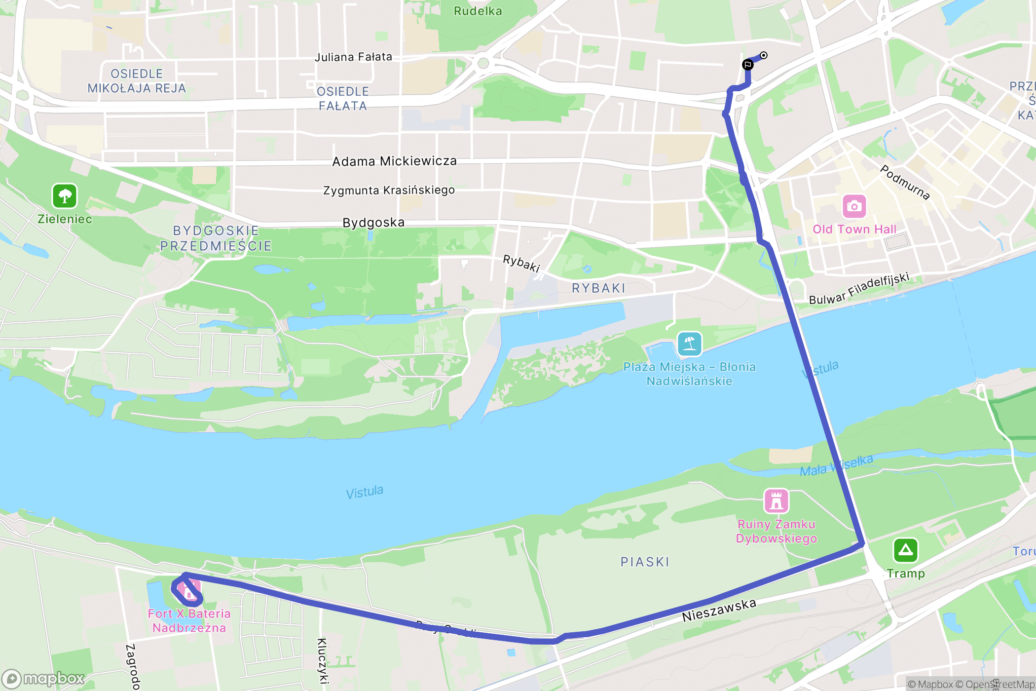 Toruń: mapa trasy - Poland
