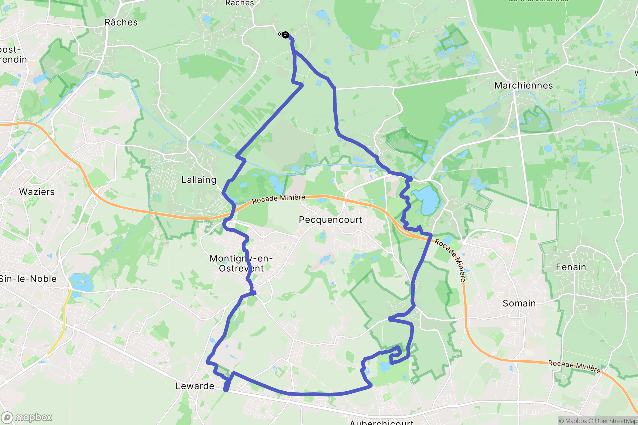Flines-lez-Raches : carte du parcours de randonnée - France