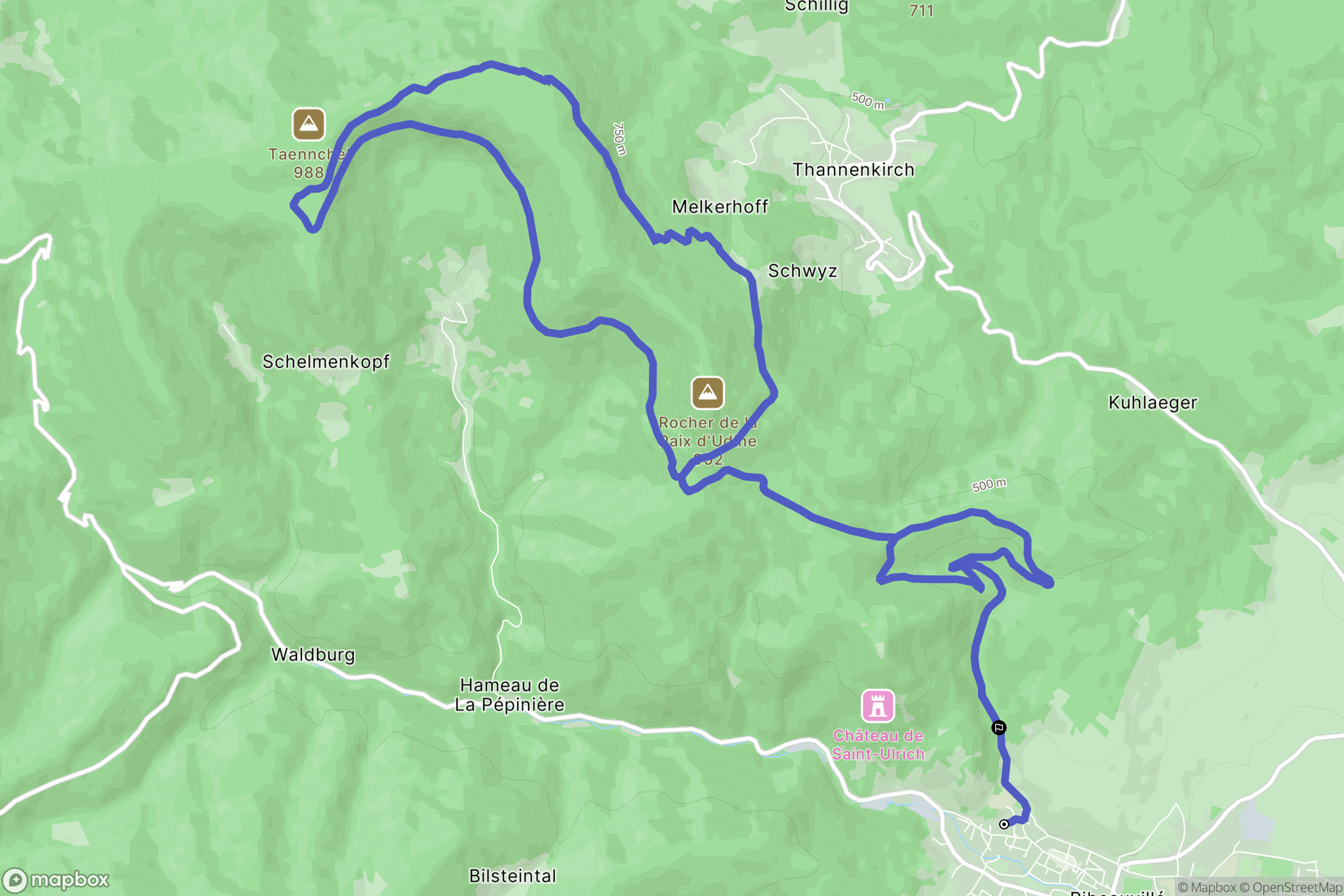 Ribeauvillé : carte du parcours de randonnée - France