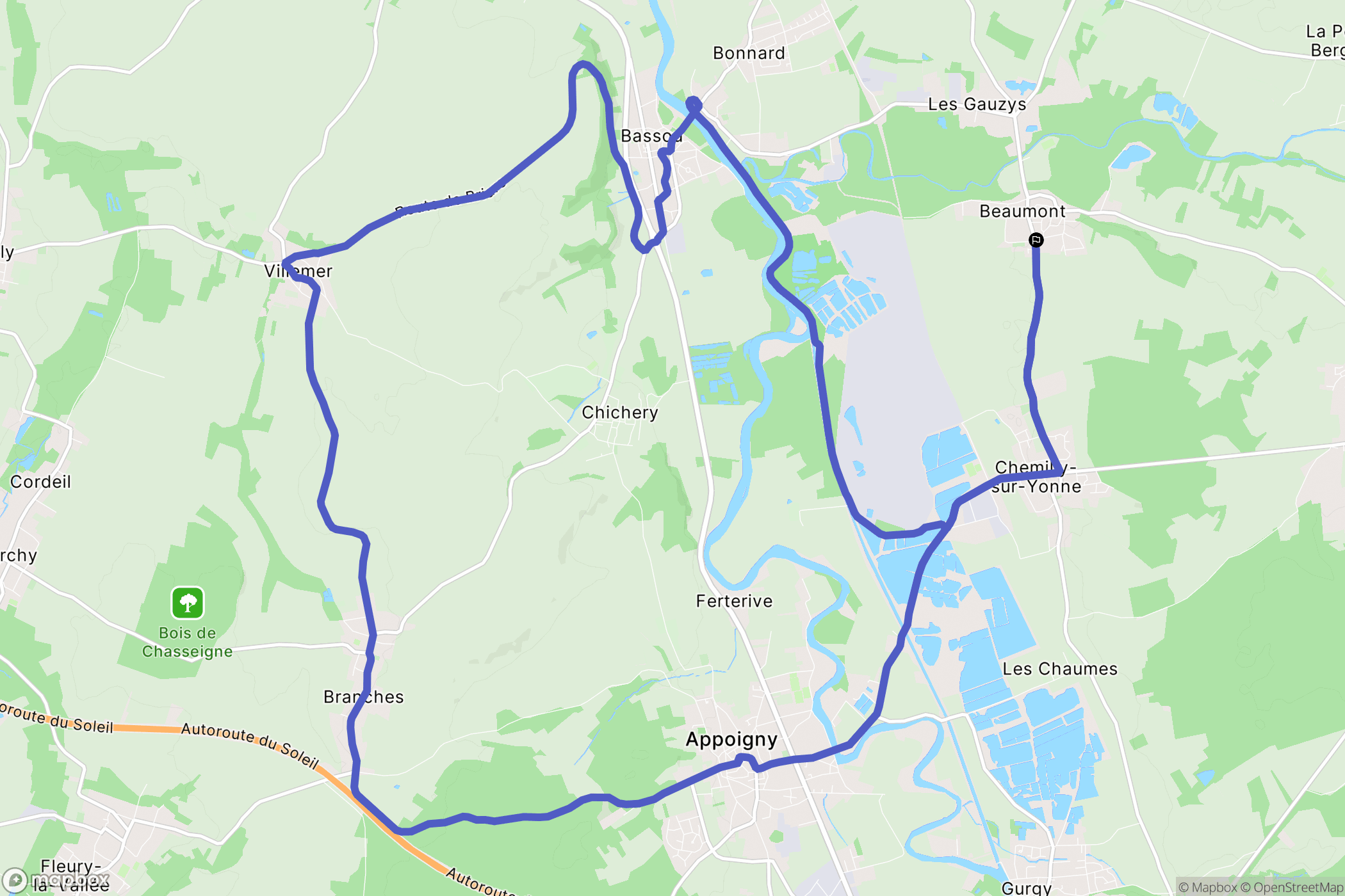 Beaumont : carte du parcours de randonnée - France