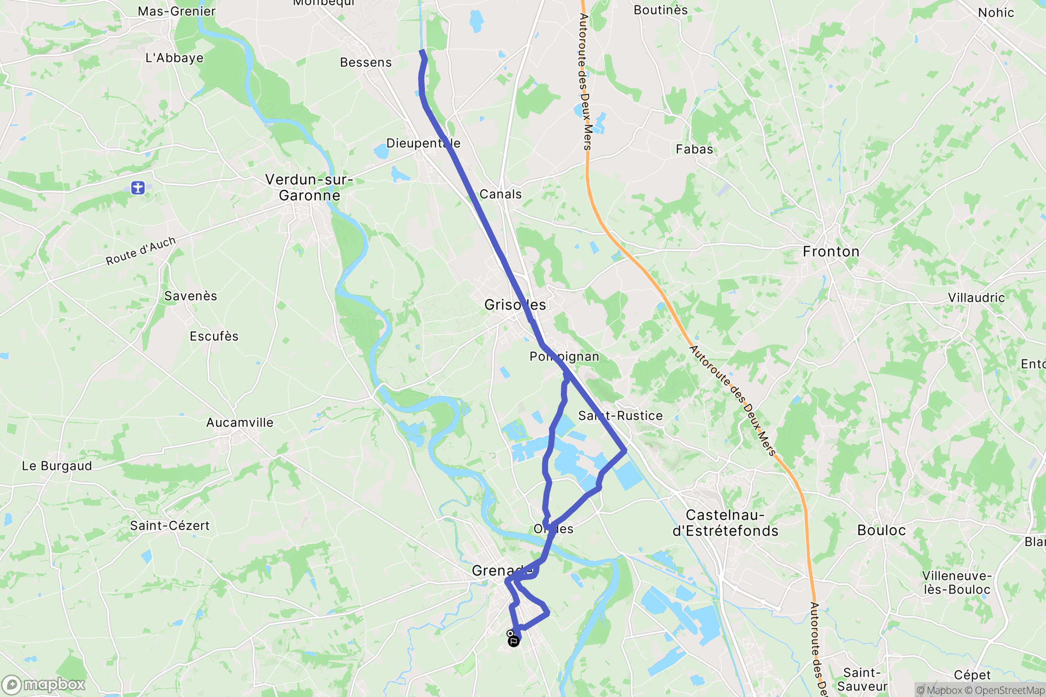 Grenade : carte du parcours de randonnée - France