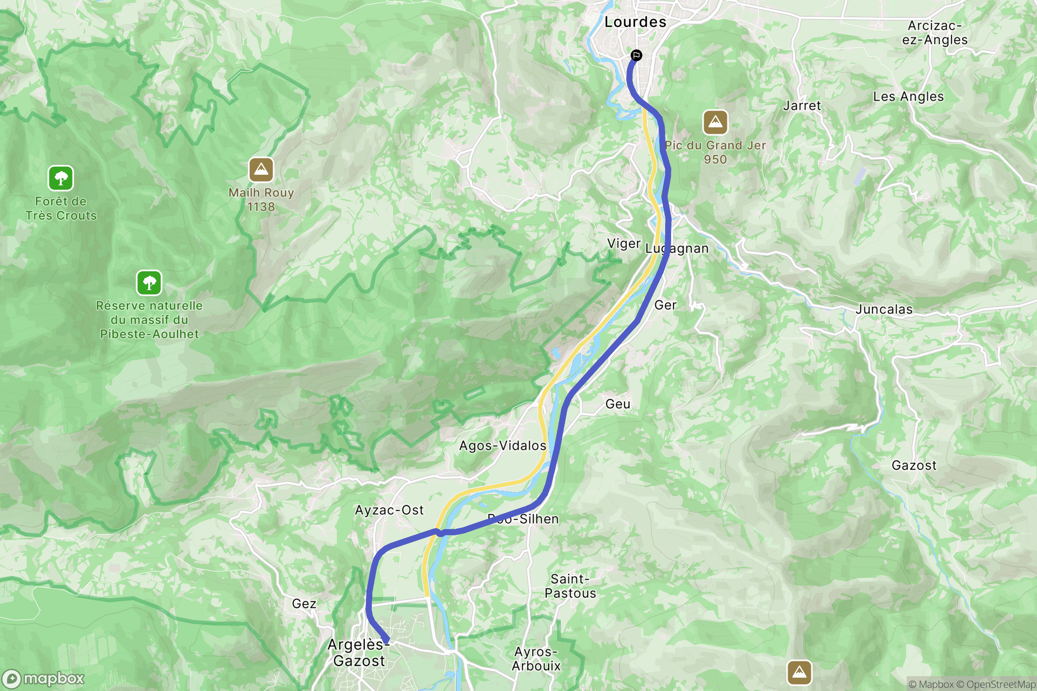 Lourdes : carte du parcours de randonnée - France