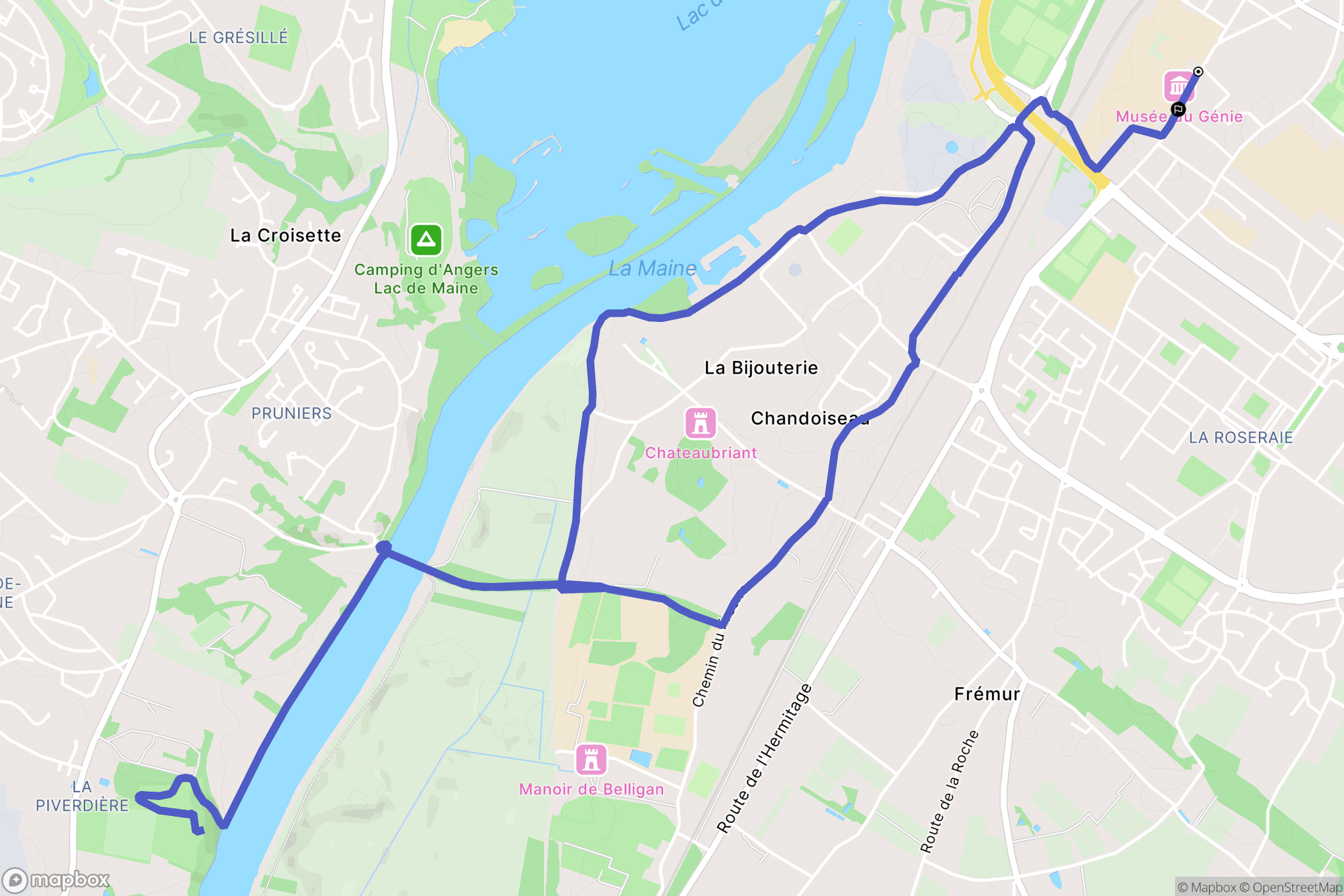 Angers : carte du parcours de randonnée - France