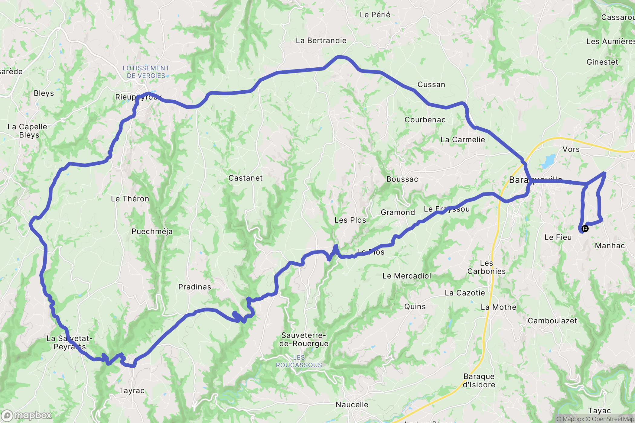 Manhac : carte du parcours de randonnée - France