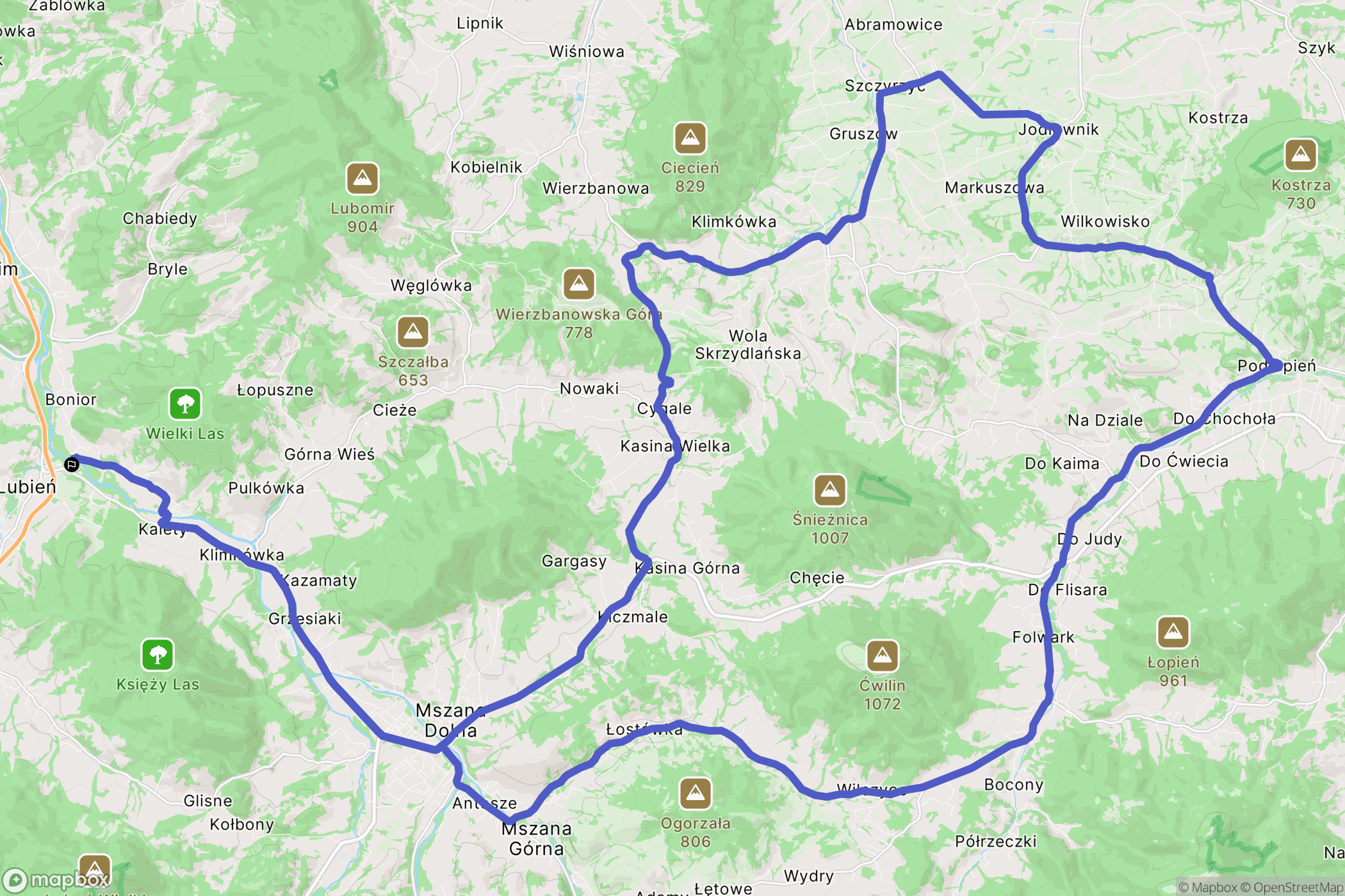 Lubień: mapa trasy - Poland
