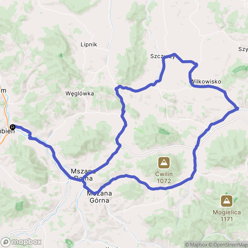 Lubień: mapa trasy - Poland