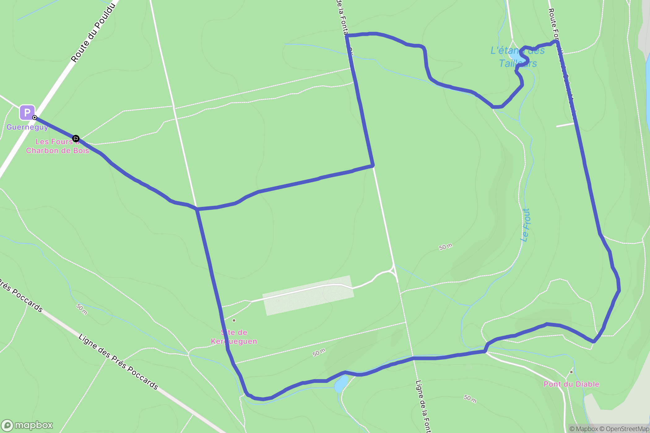 Quimperlé : carte du parcours de randonnée - France