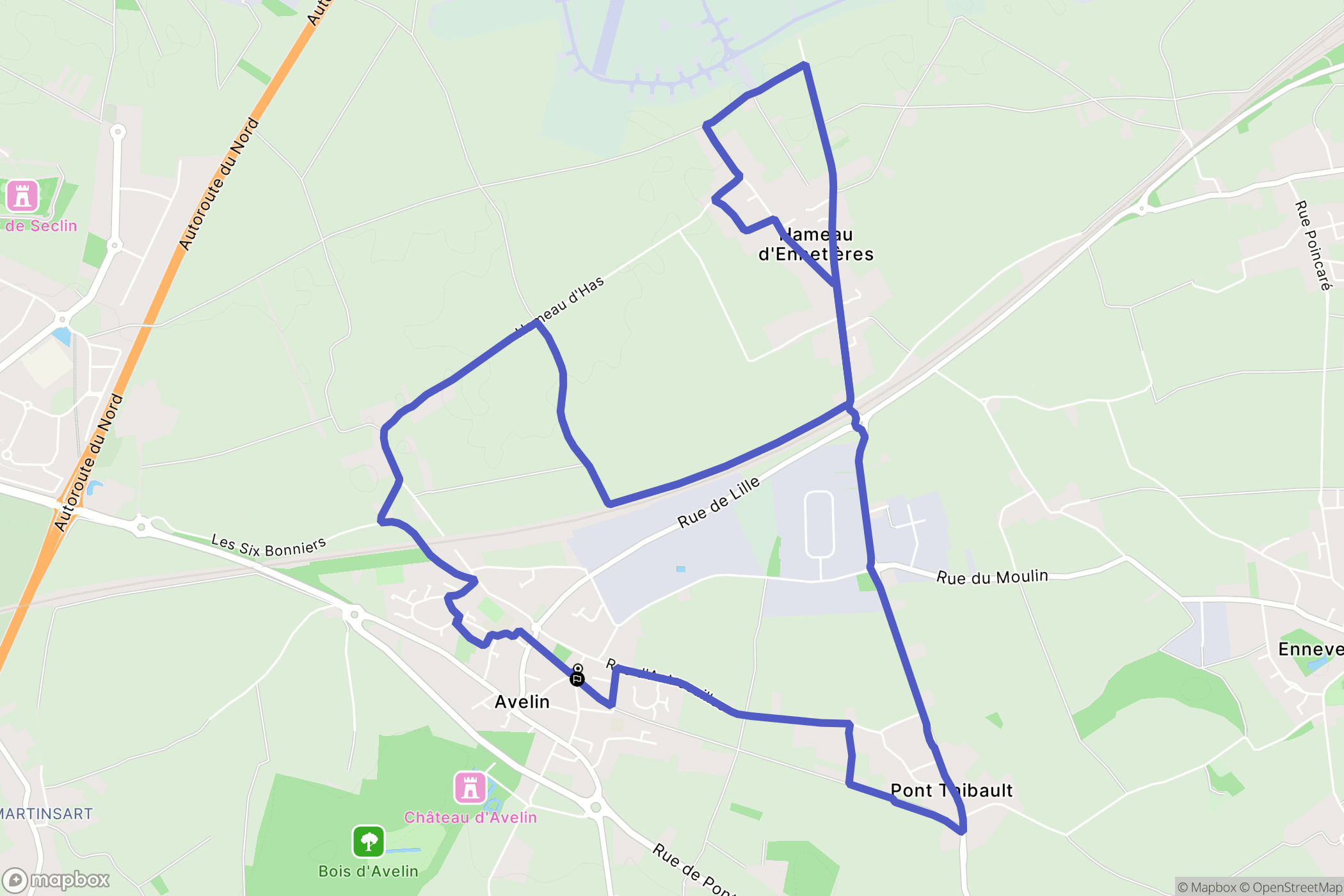 Avelin : carte du parcours de randonnée - France