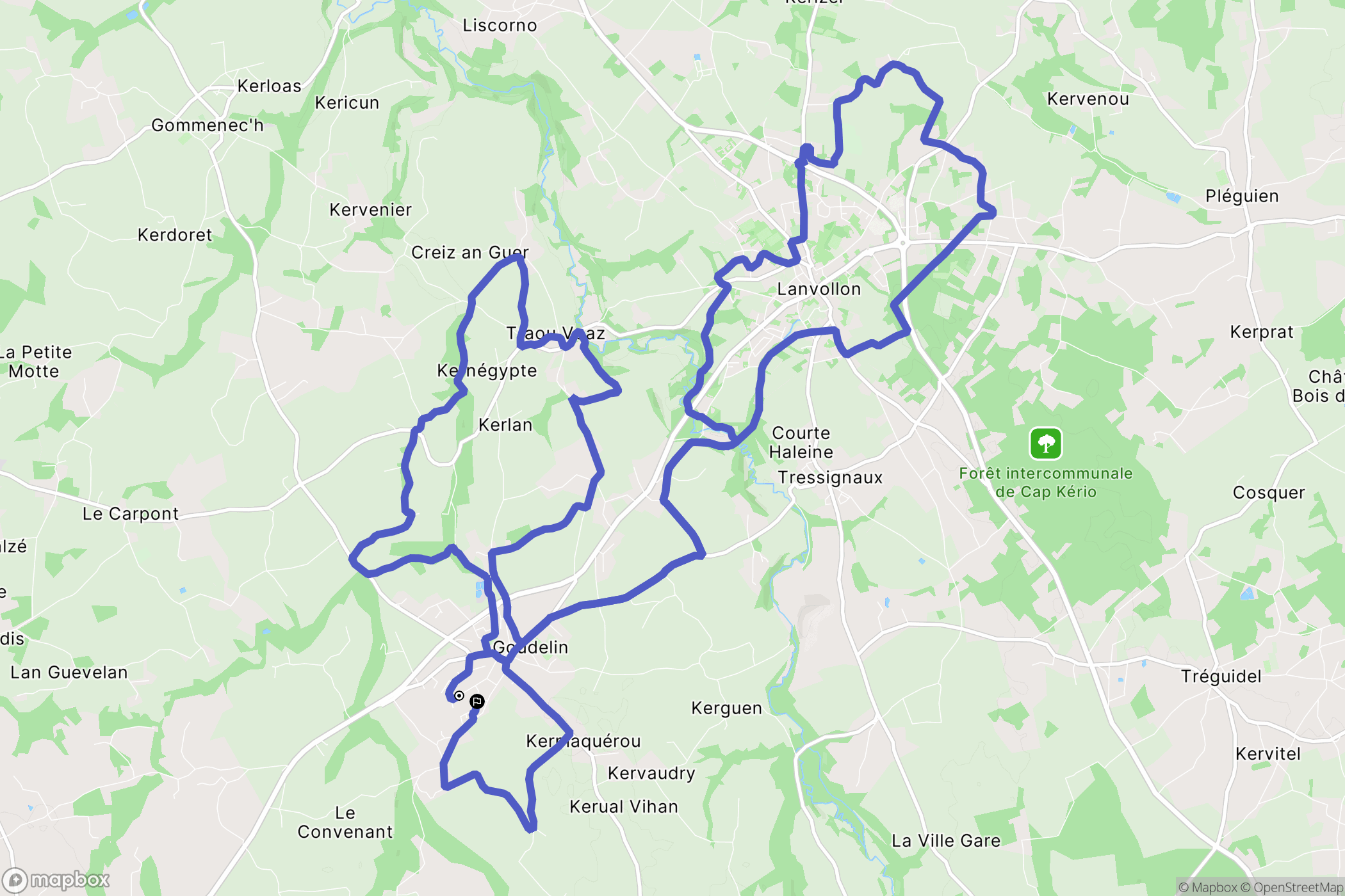 Goudelin : carte du parcours de randonnée - France