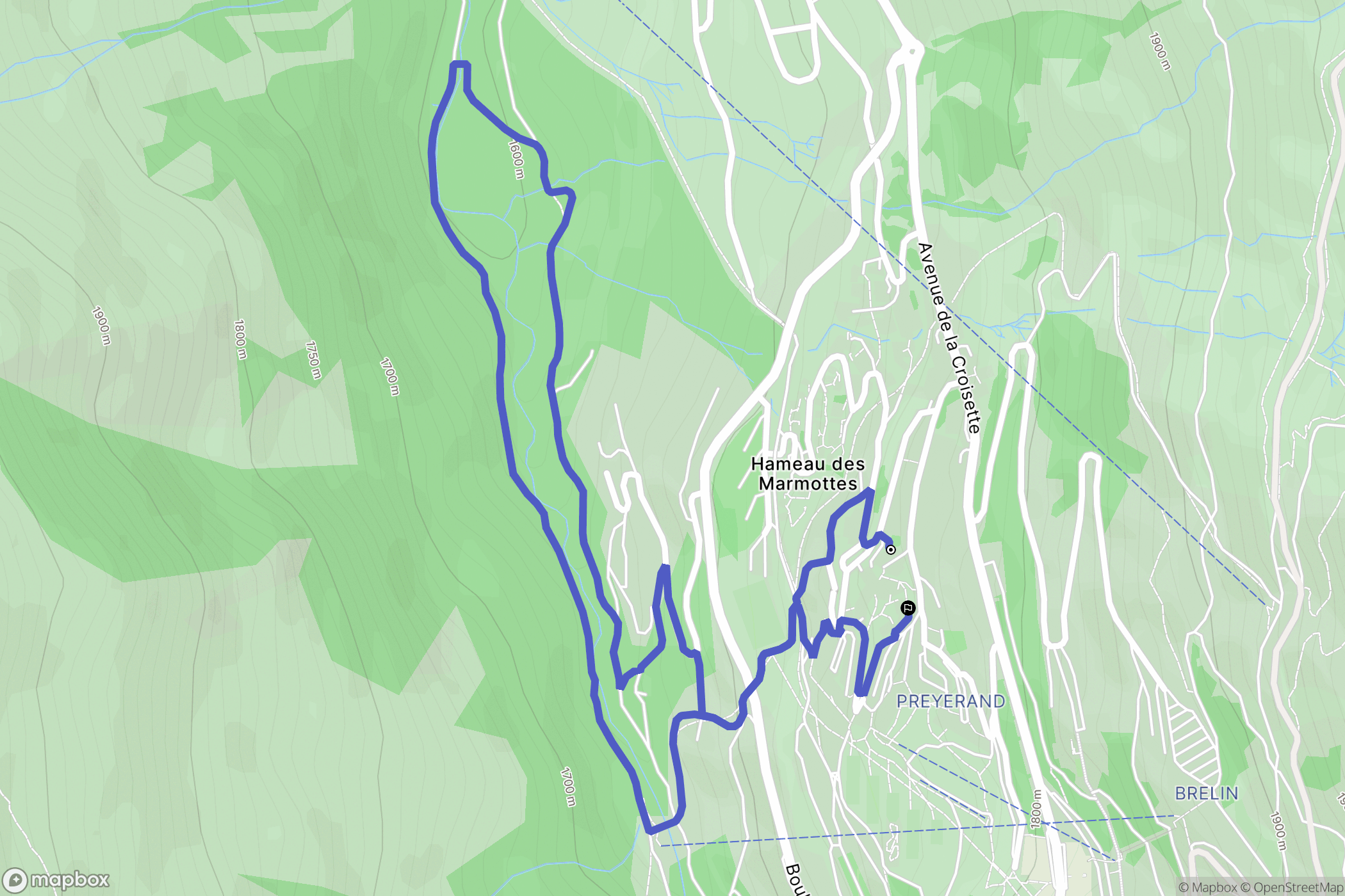 Les Belleville : carte du parcours de randonnée - France