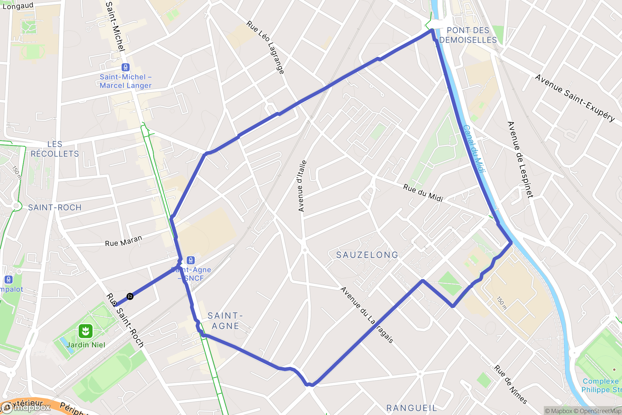 Toulouse : carte du parcours de randonnée - France