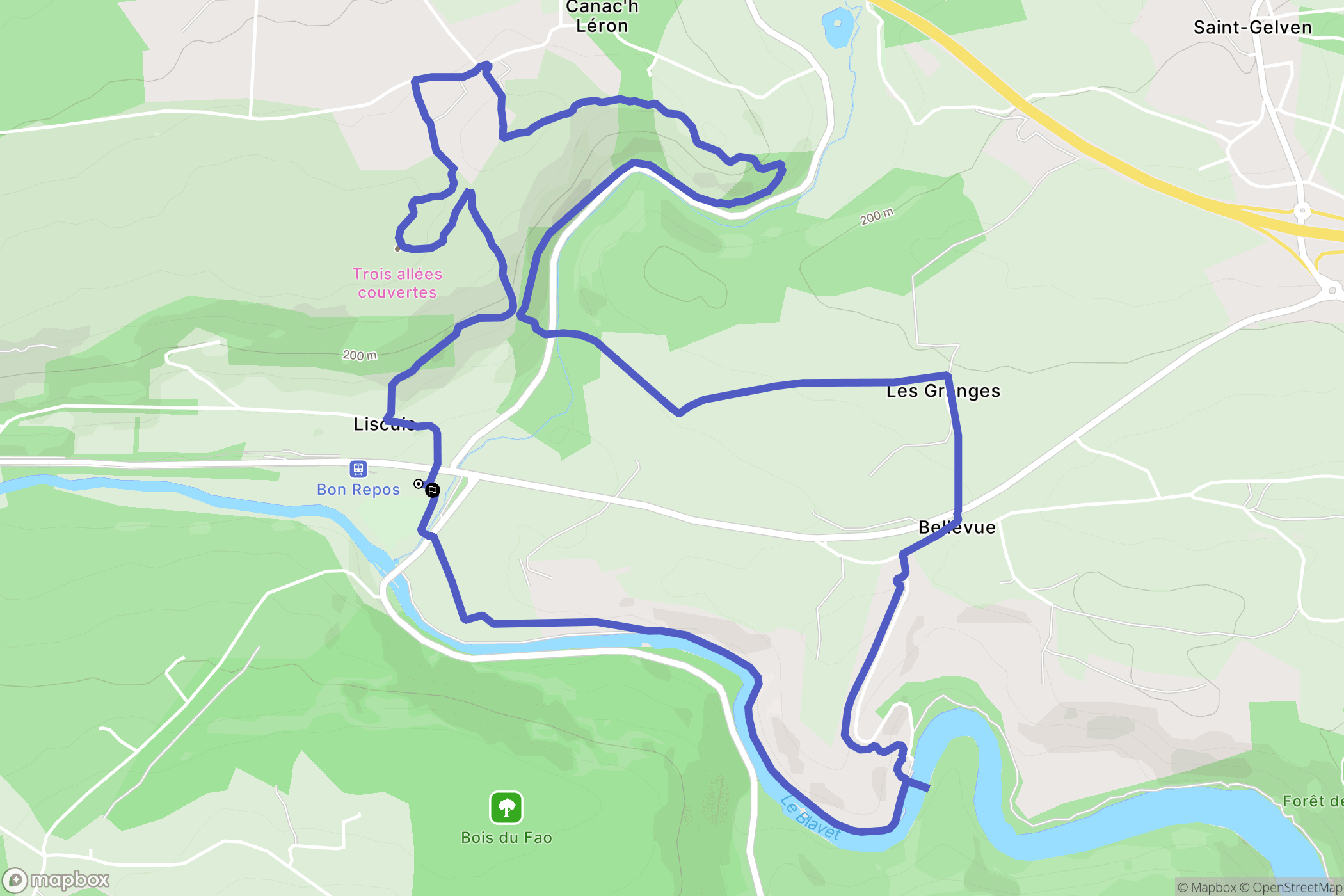 Bon Repos sur Blavet : carte du parcours de randonnée - France