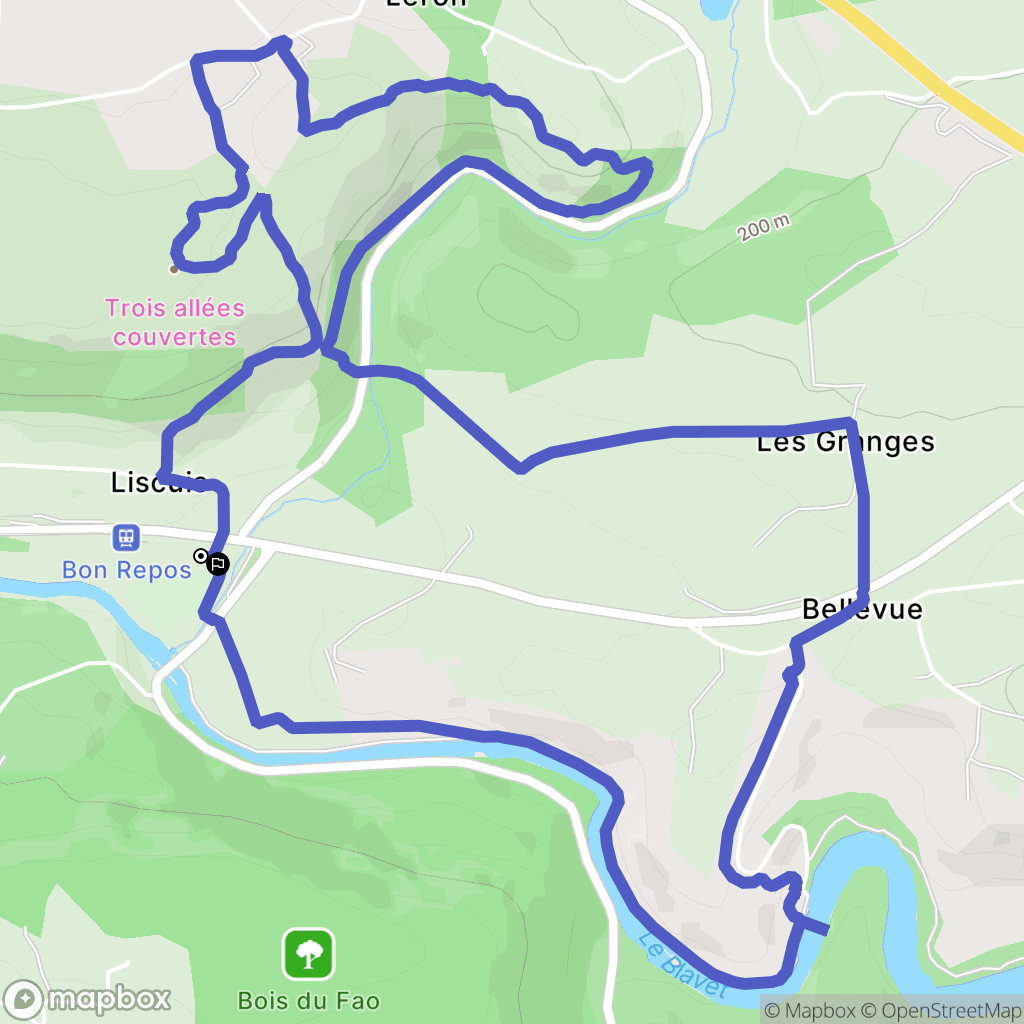 Bon Repos sur Blavet : carte du parcours de randonnée - France