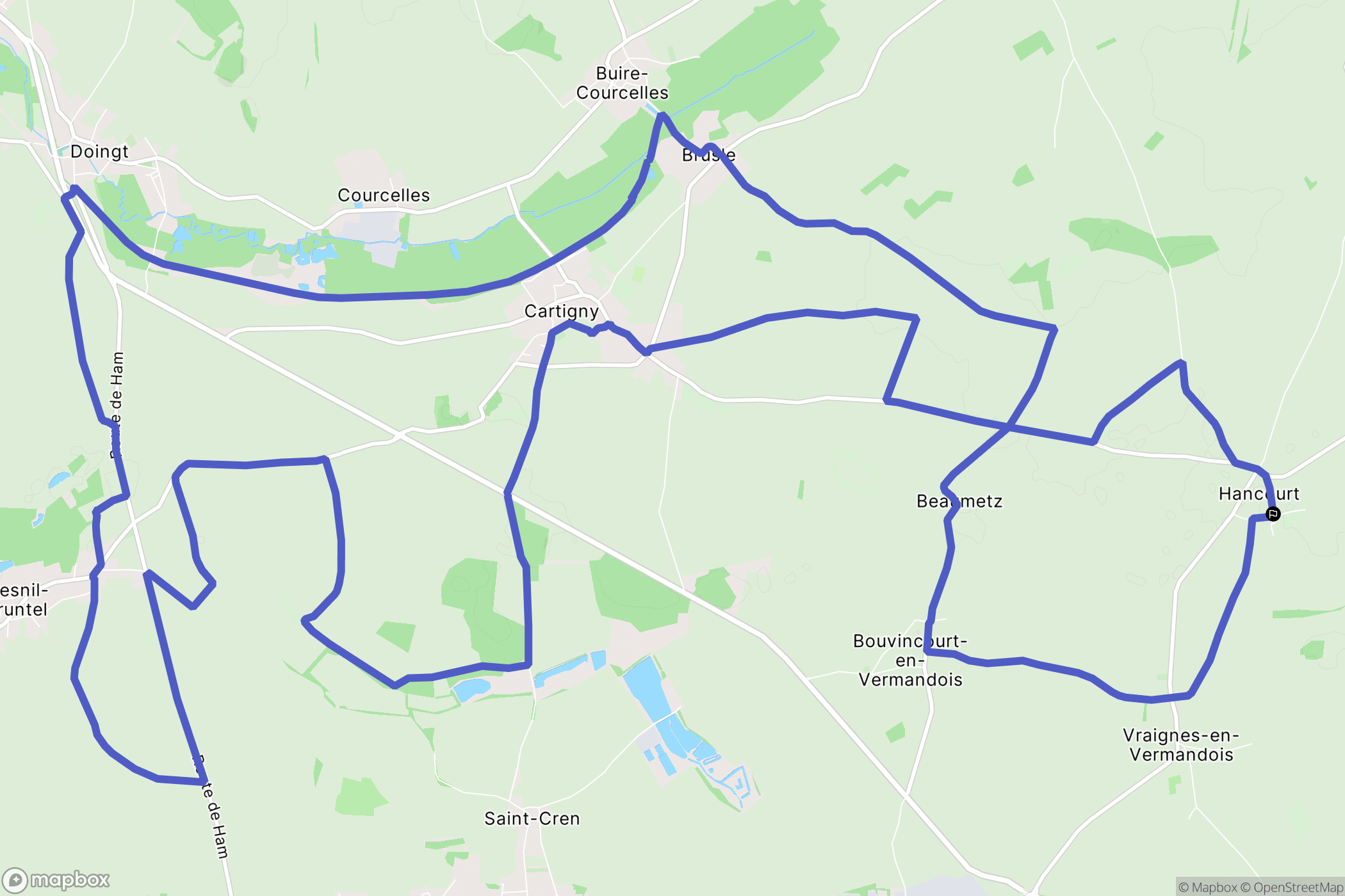 Hancourt : carte du parcours de randonnée - France