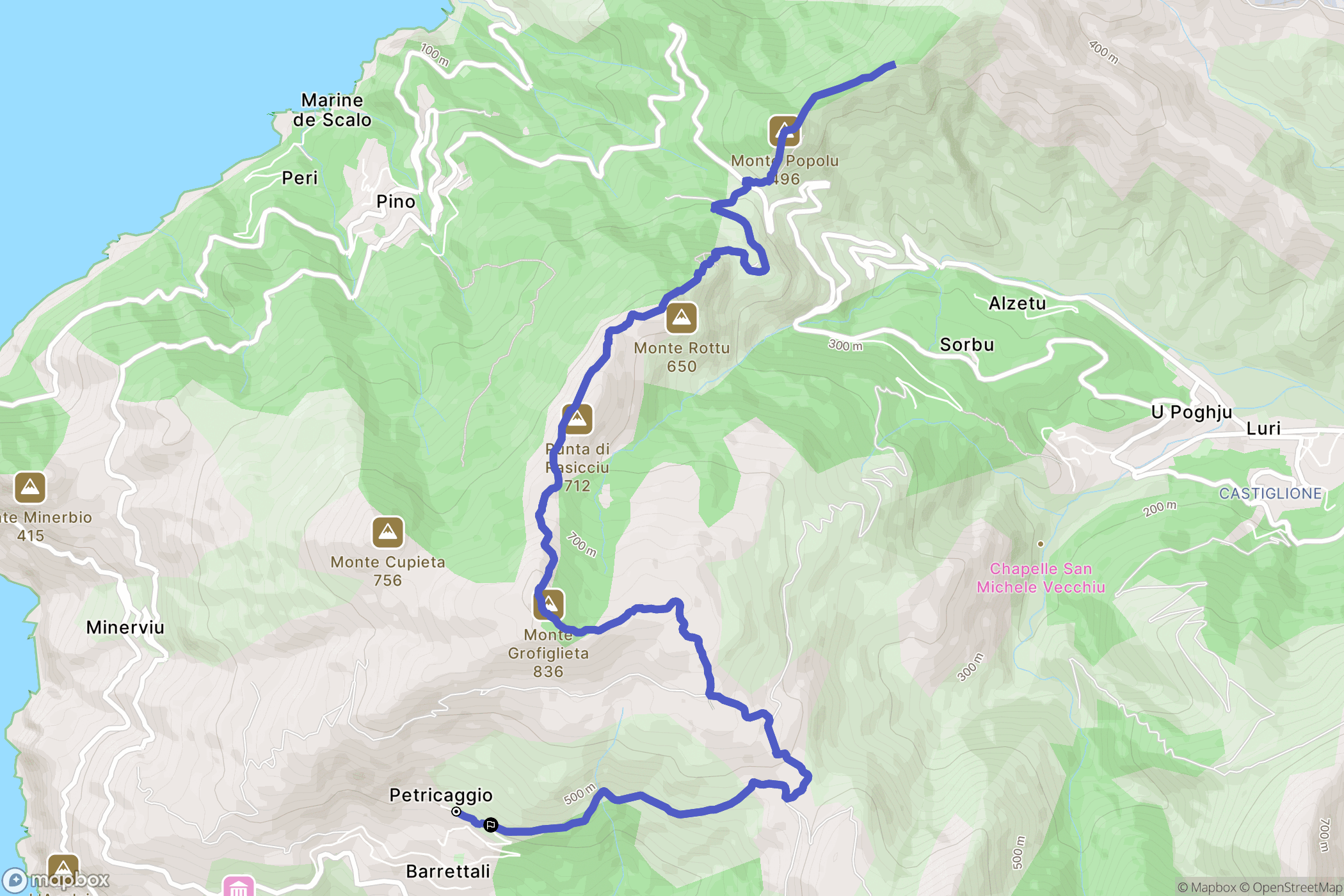 Barrettali : carte du parcours de randonnée - France
