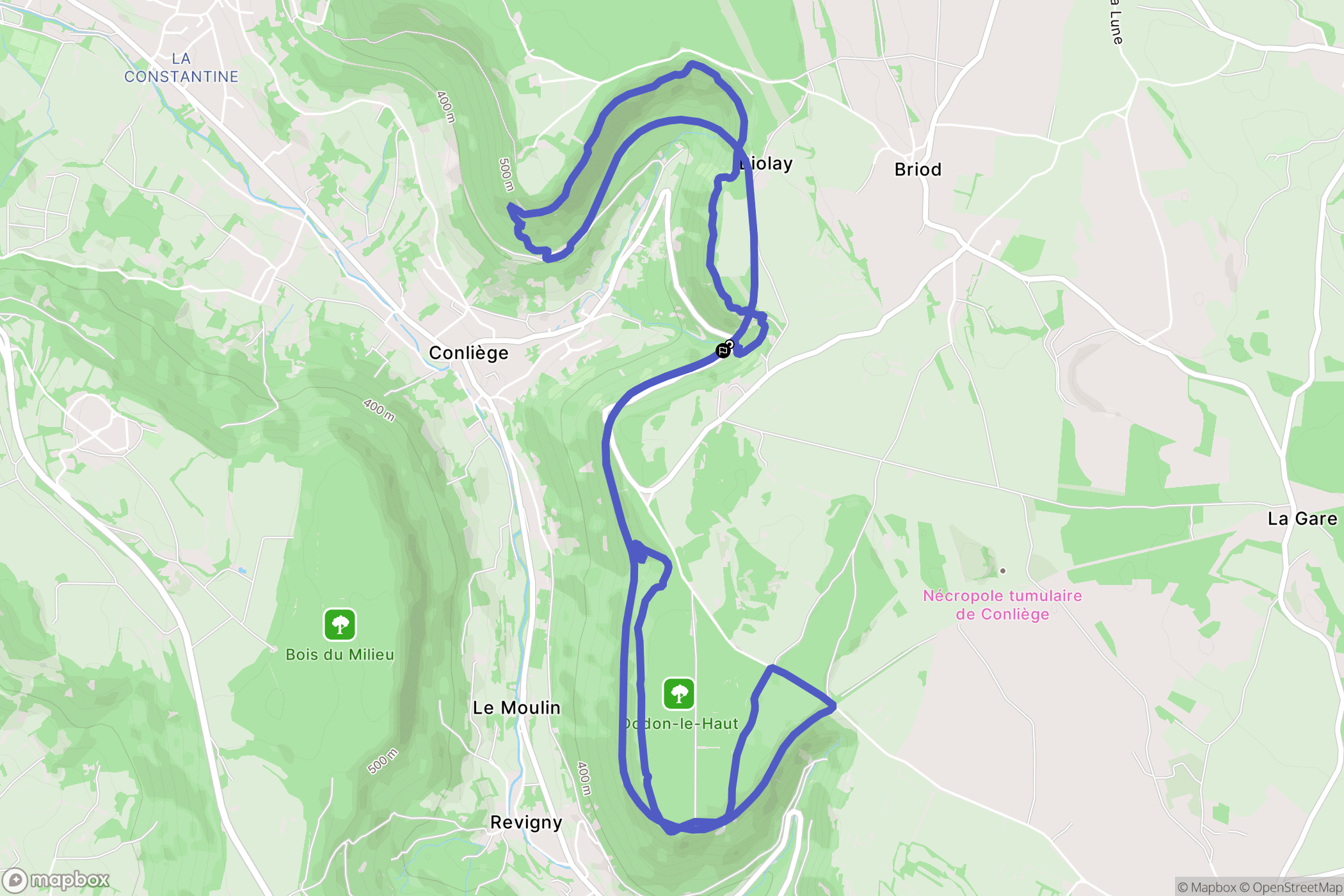 Conliège : carte du parcours de randonnée - France