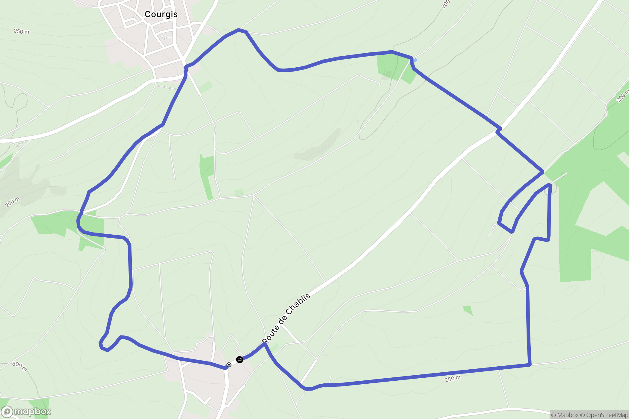 Préhy : carte du parcours de randonnée - France