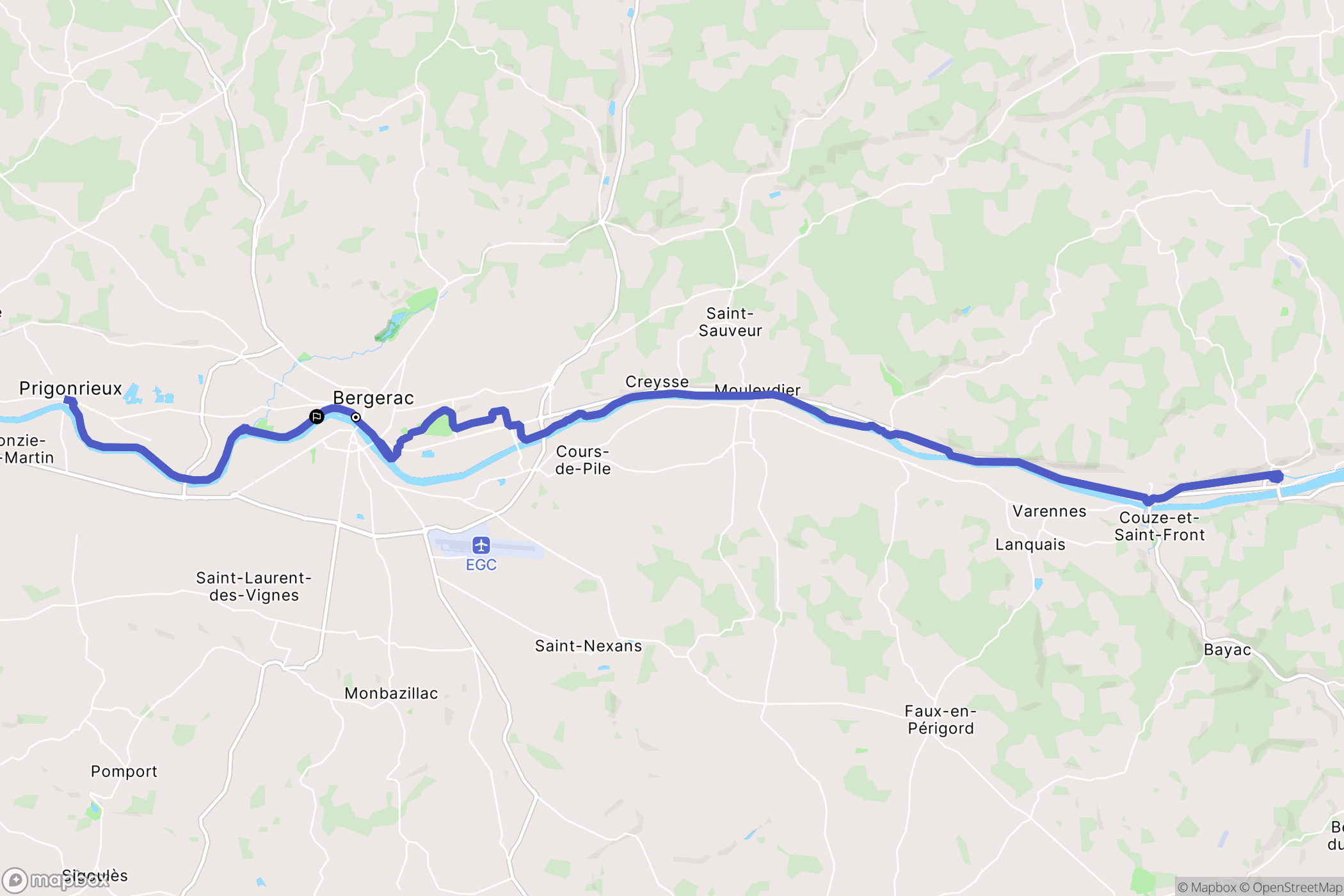 Bergerac : carte du parcours de randonnée - France