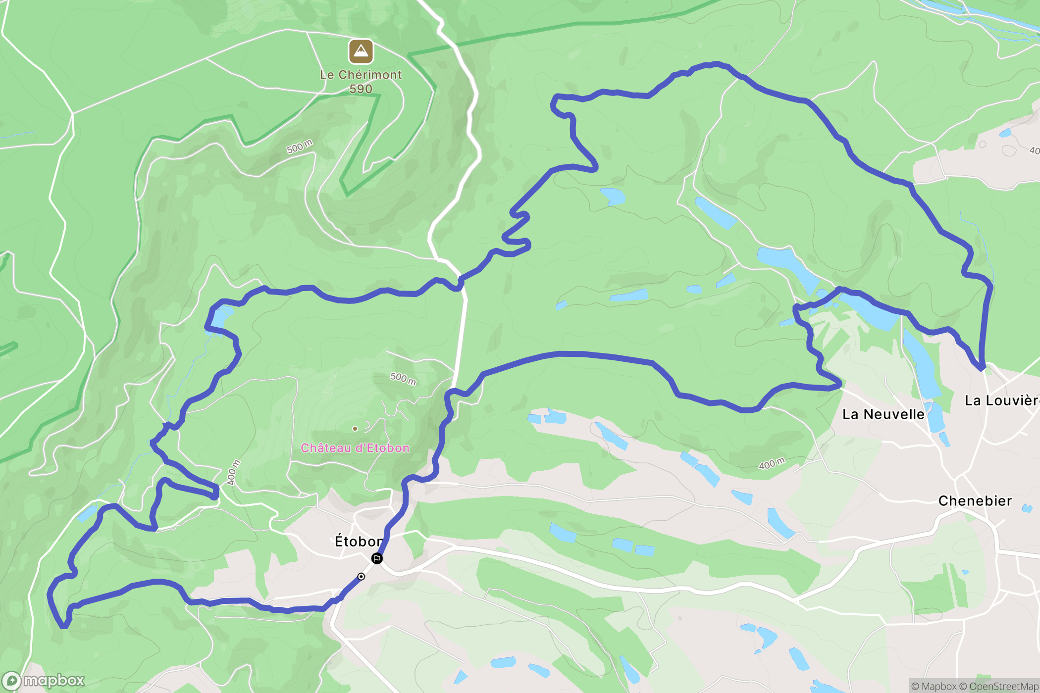 Étobon : carte du parcours de randonnée - France