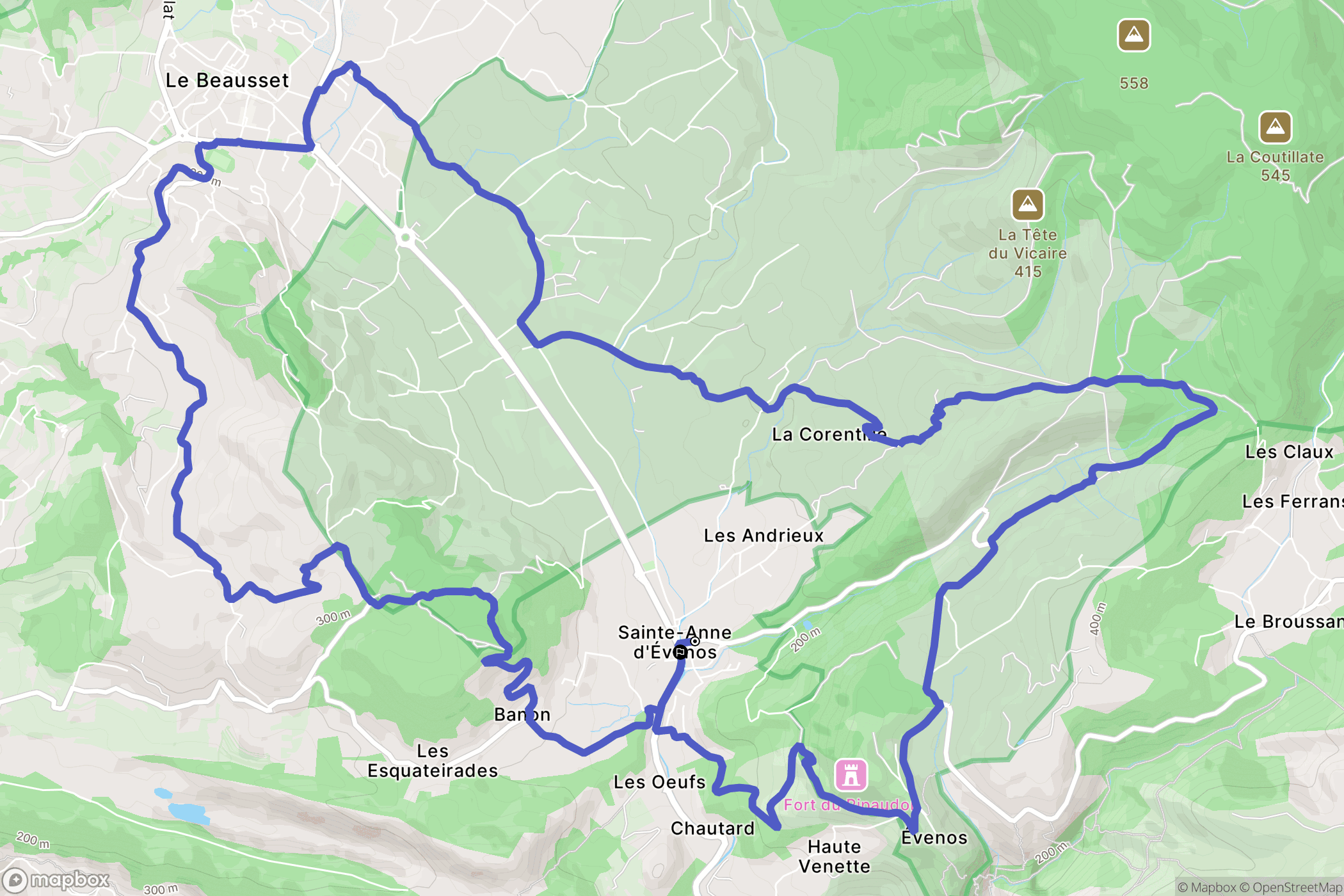 Évenos : carte du parcours de randonnée - France