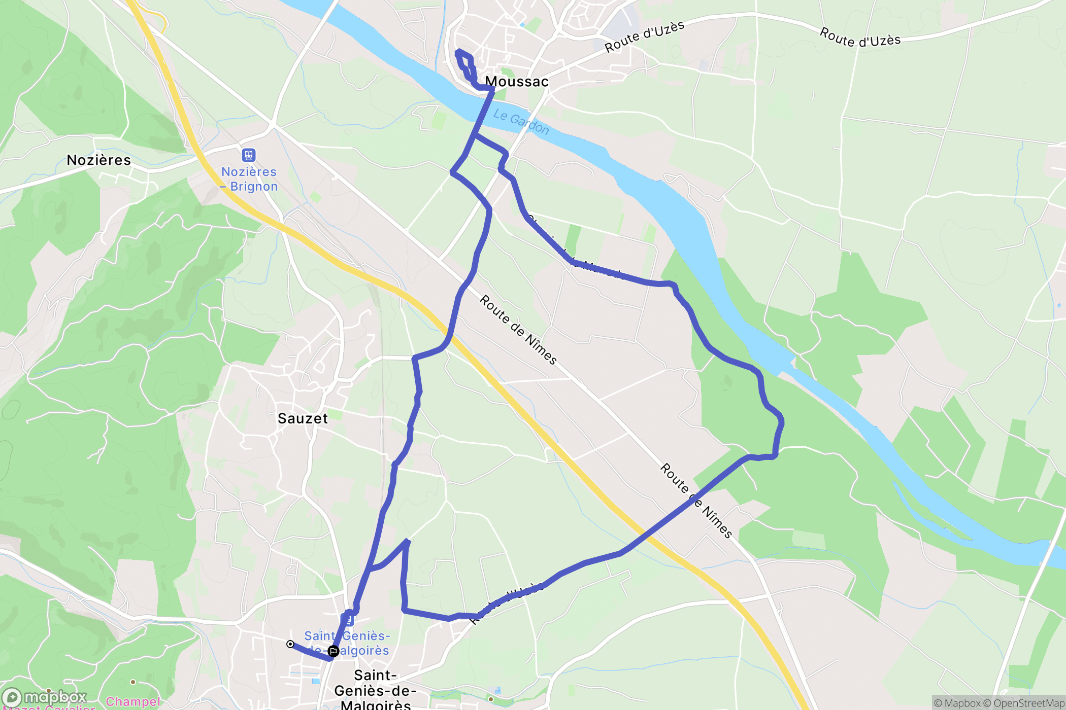Saint-Geniès-de-Malgoirès : carte du parcours de randonnée - France