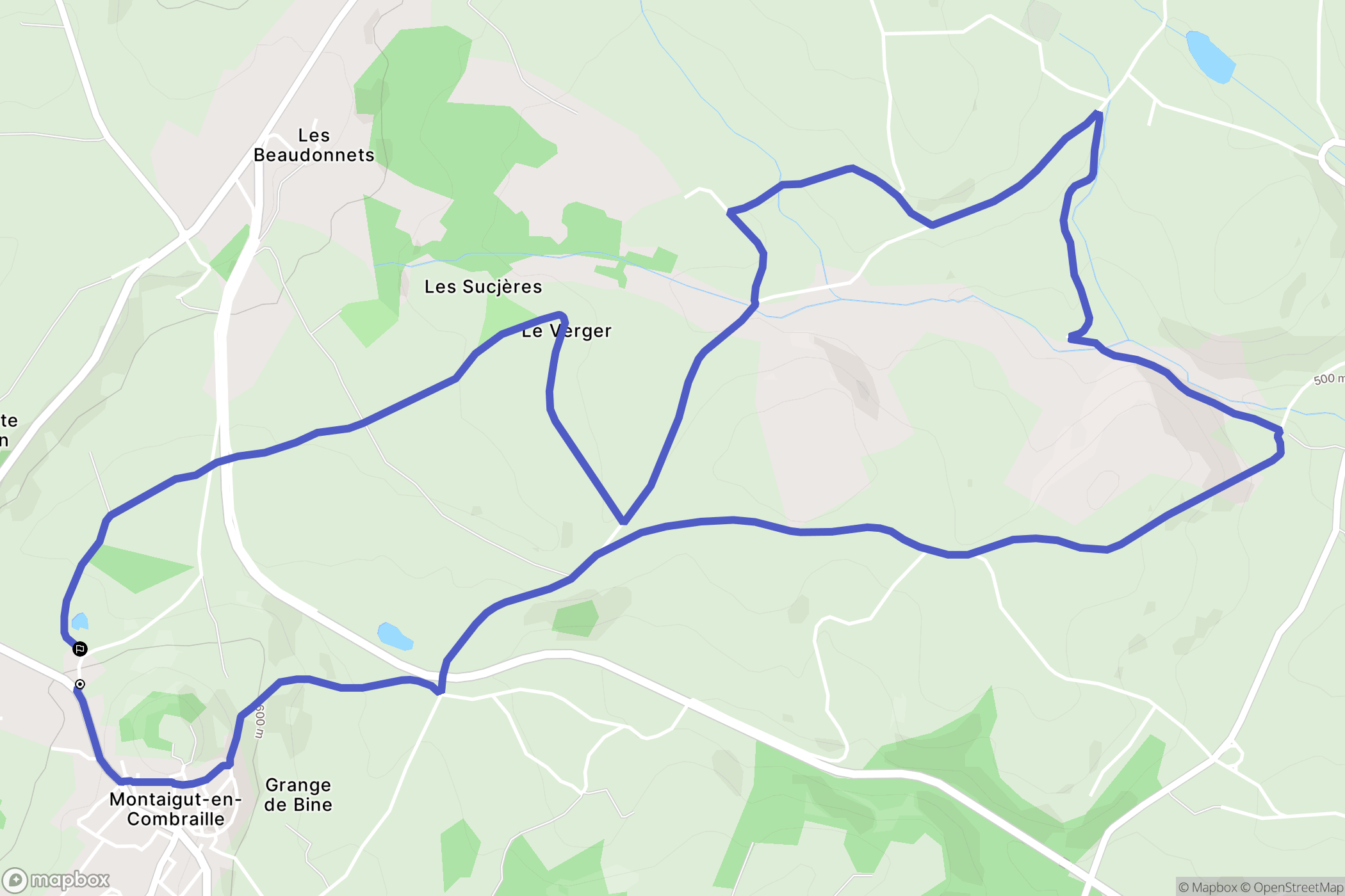 Buxières-sous-Montaigut : carte du parcours de randonnée - France