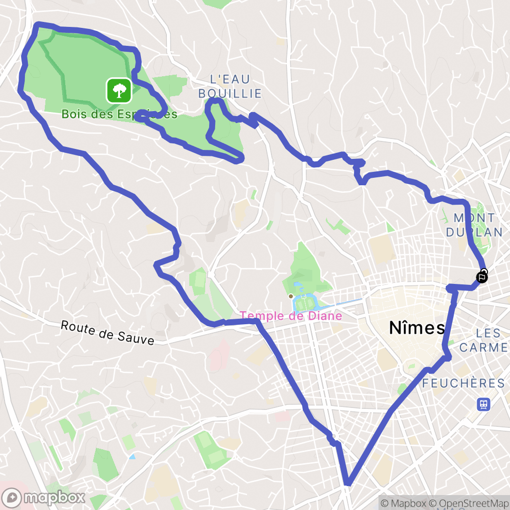 Nîmes : carte du parcours de randonnée - France