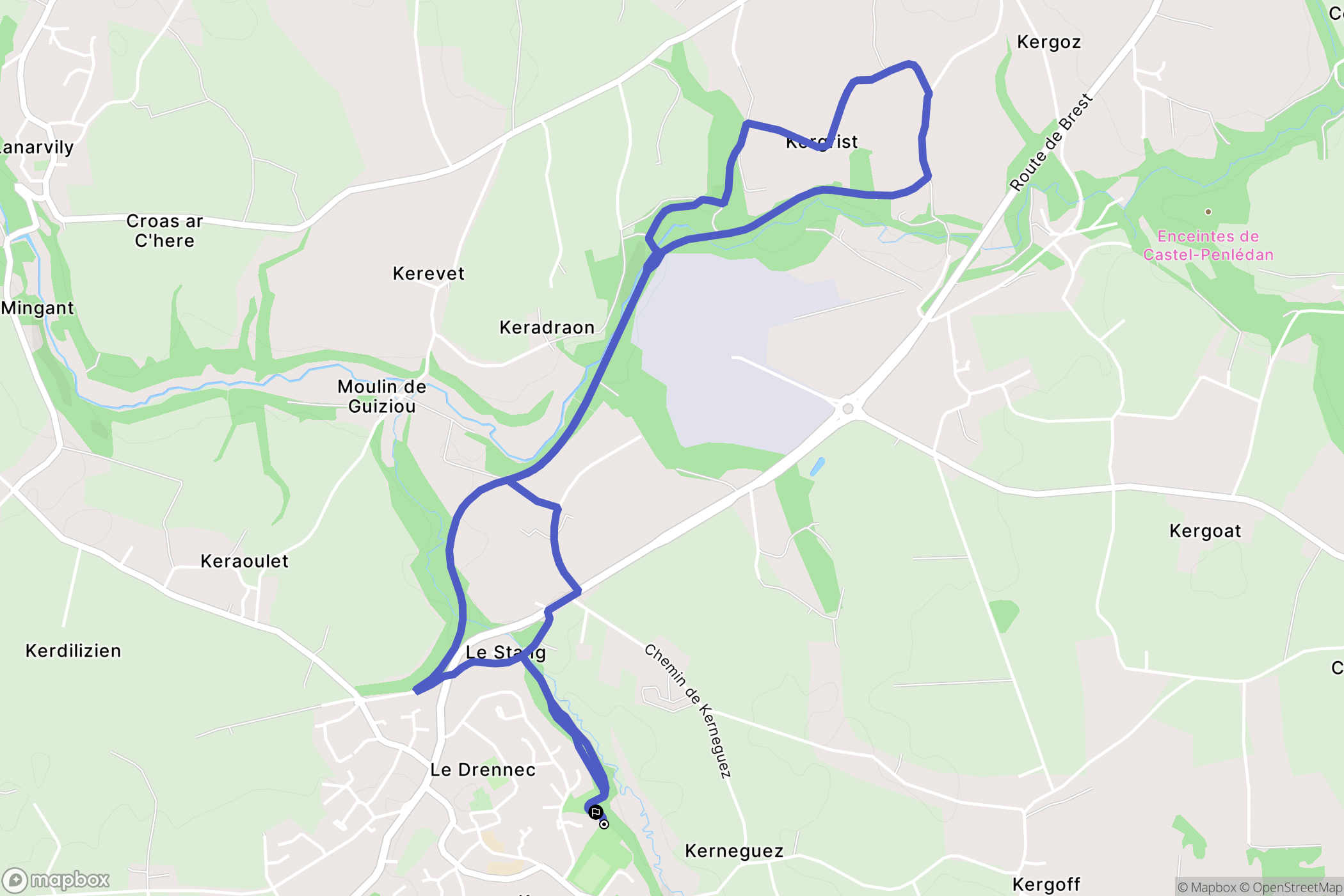 Le Drennec : carte du parcours de randonnée - France