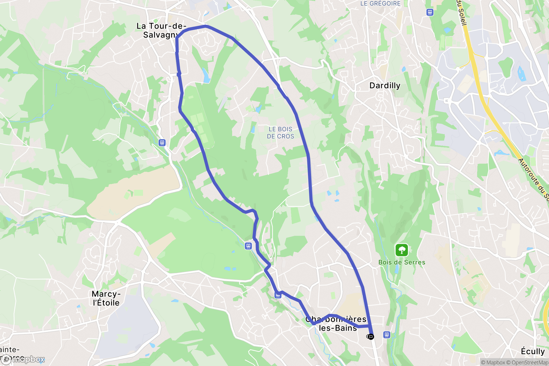 Charbonnières-les-Bains : carte du parcours de randonnée - France