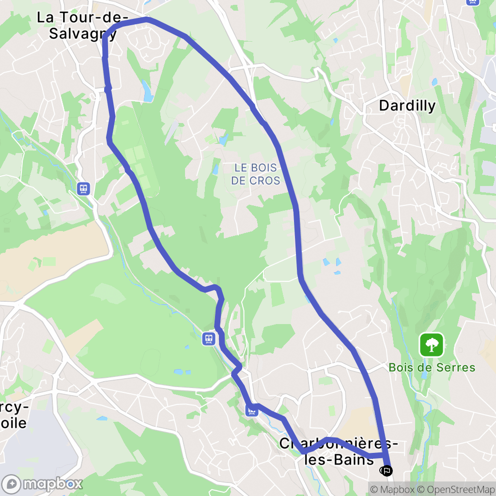 Charbonnières-les-Bains : carte du parcours de randonnée - France