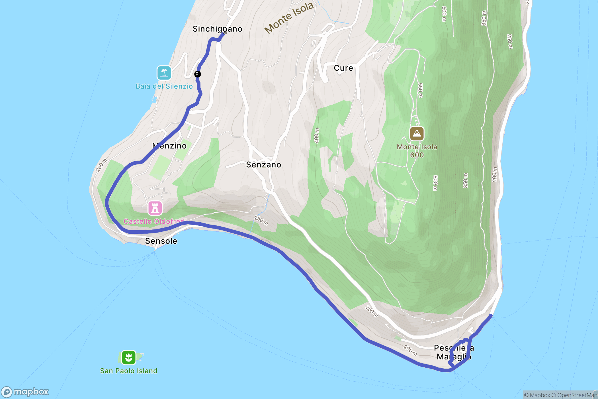 Menzino : carte du parcours de randonnée - Italy