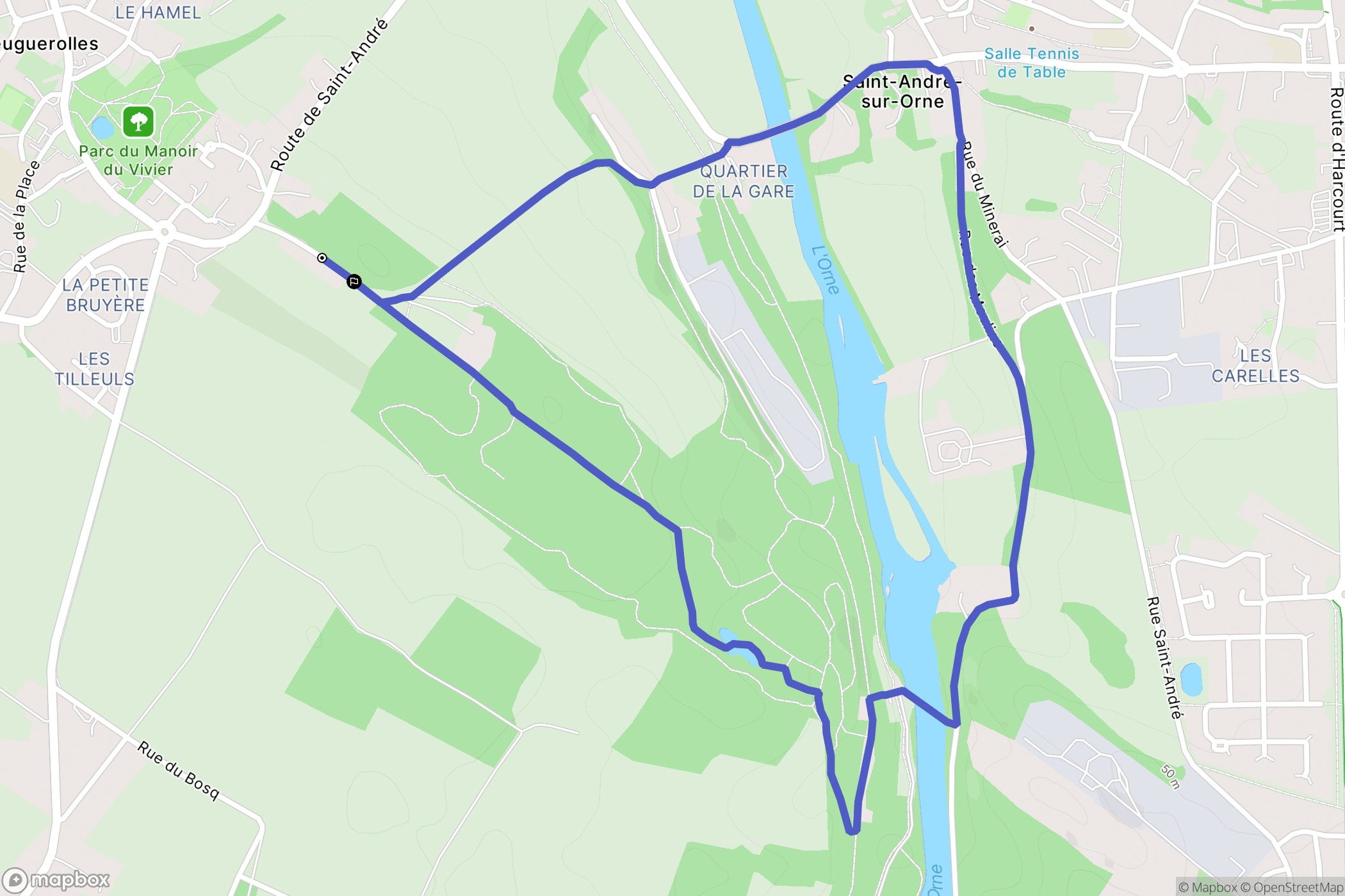 Feuguerolles-Bully : carte du parcours de randonnée - France