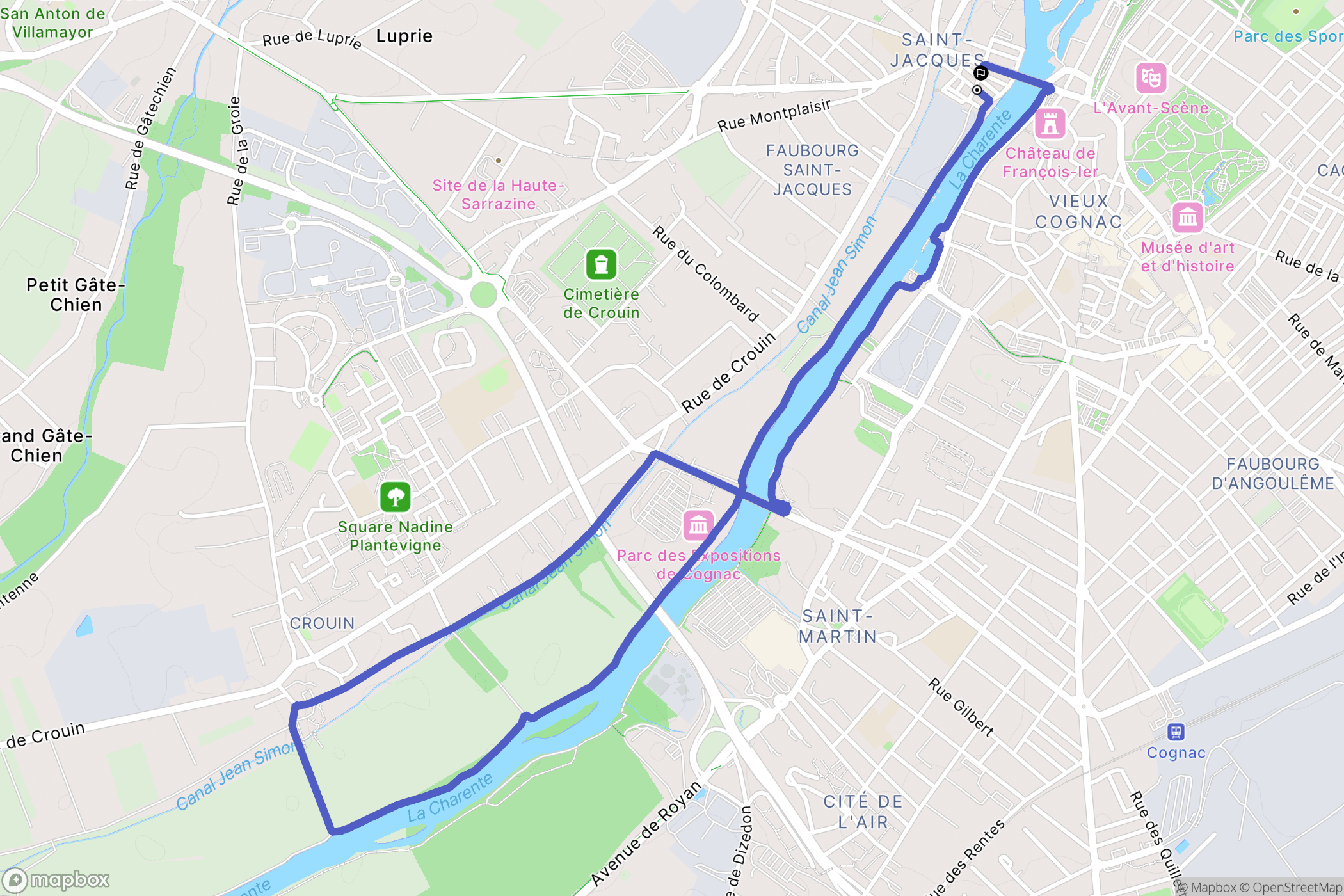 Cognac : carte du parcours de randonnée - France
