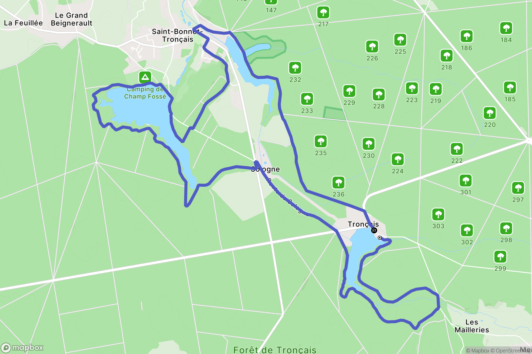 Saint-Bonnet-Tronçais : carte du parcours de randonnée - France