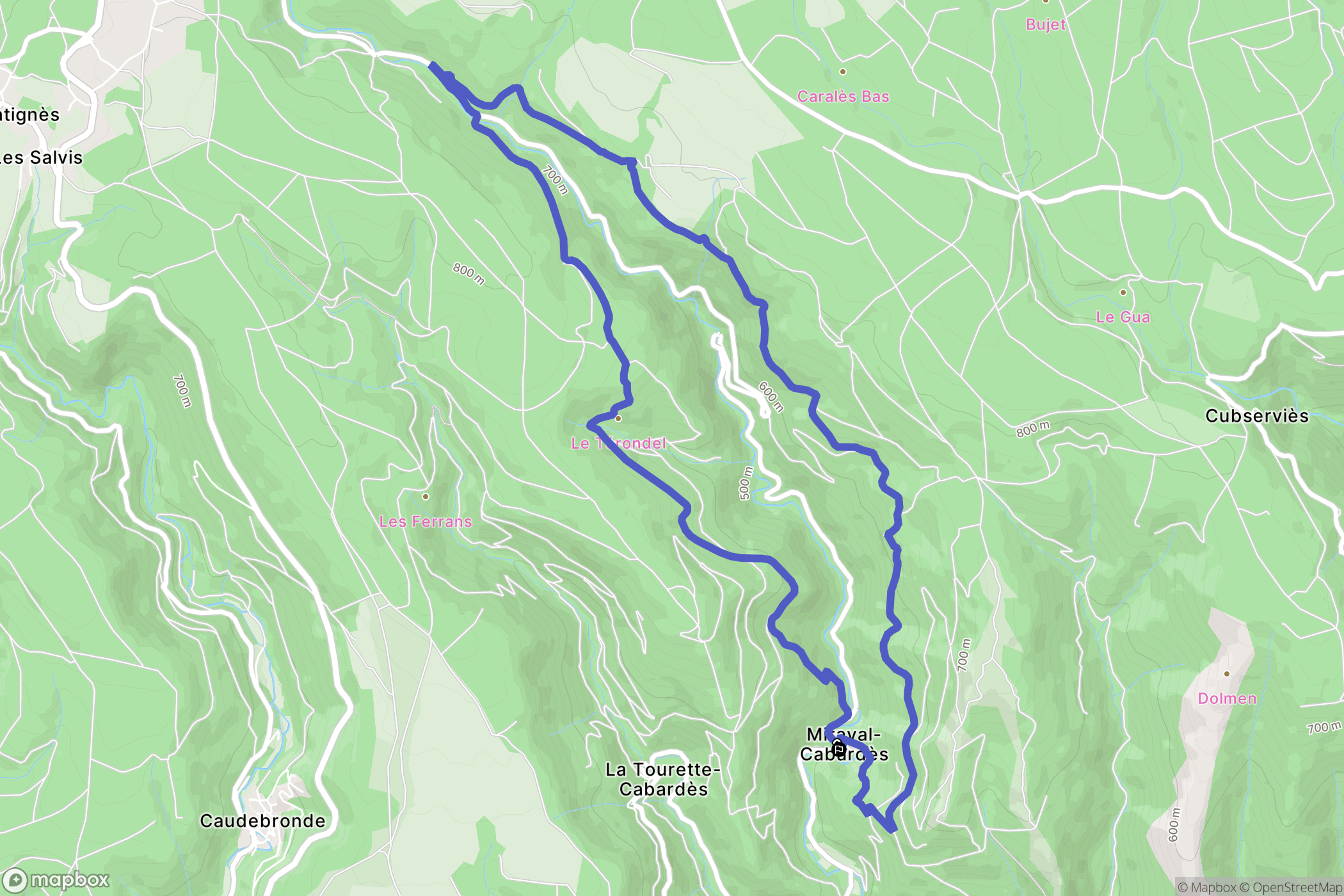Miraval-Cabardès : carte du parcours de randonnée - France