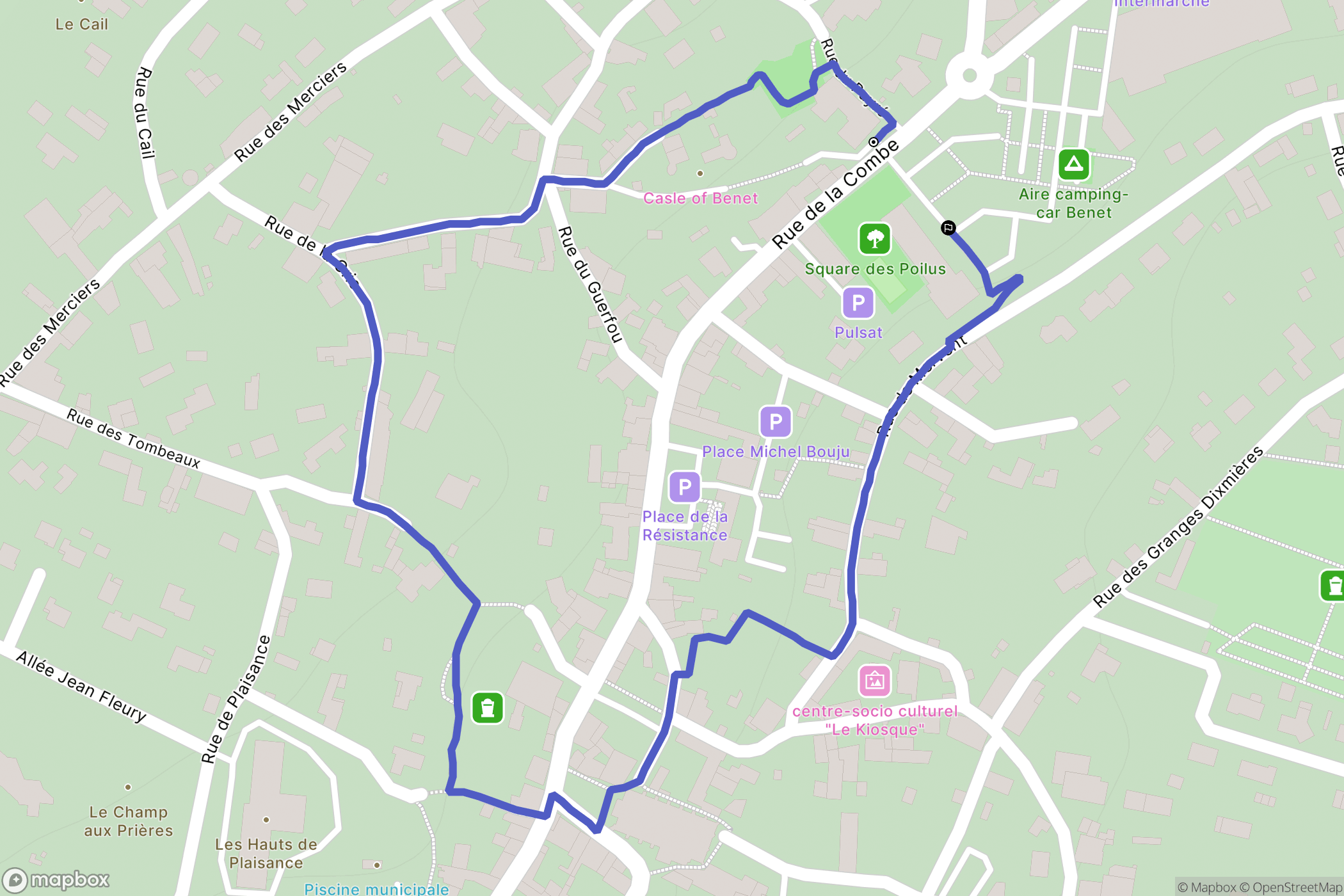 Benet : carte du parcours de randonnée - France