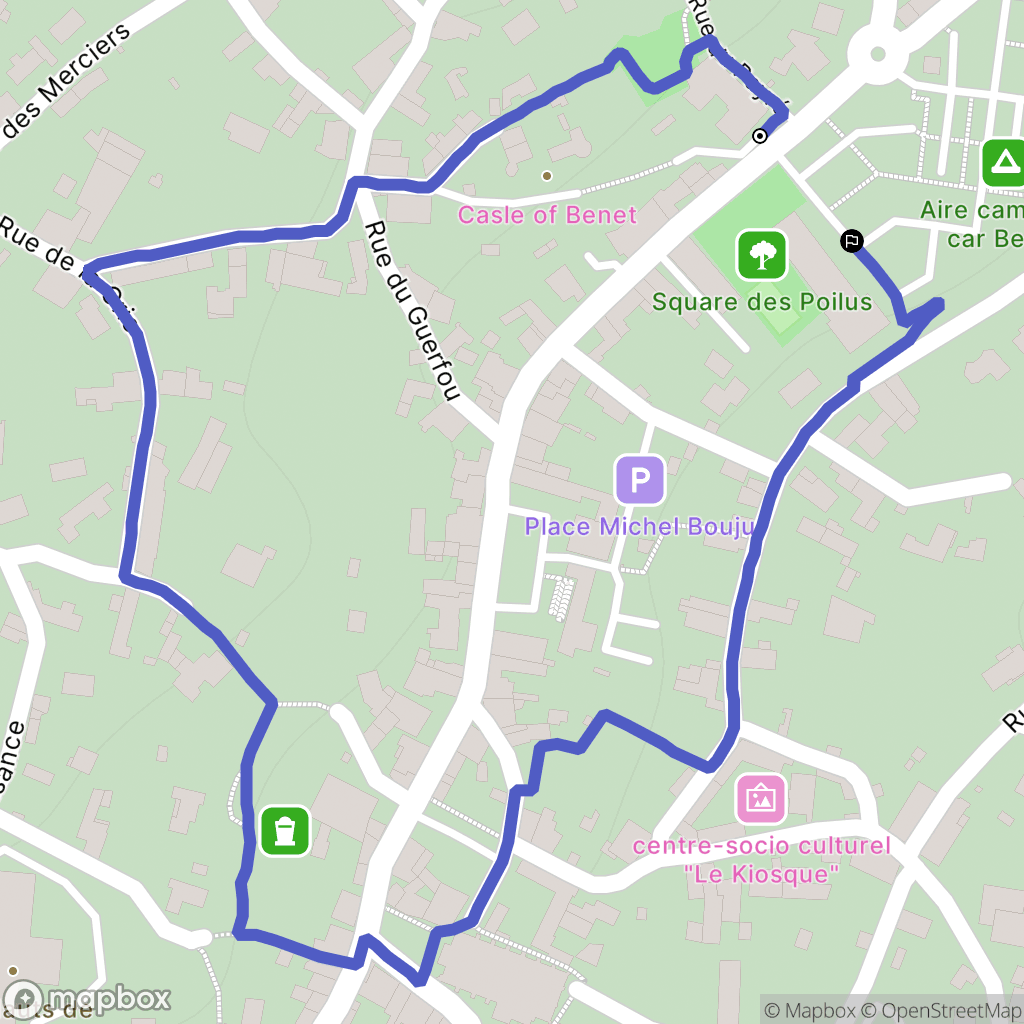Benet : carte du parcours de randonnée - France