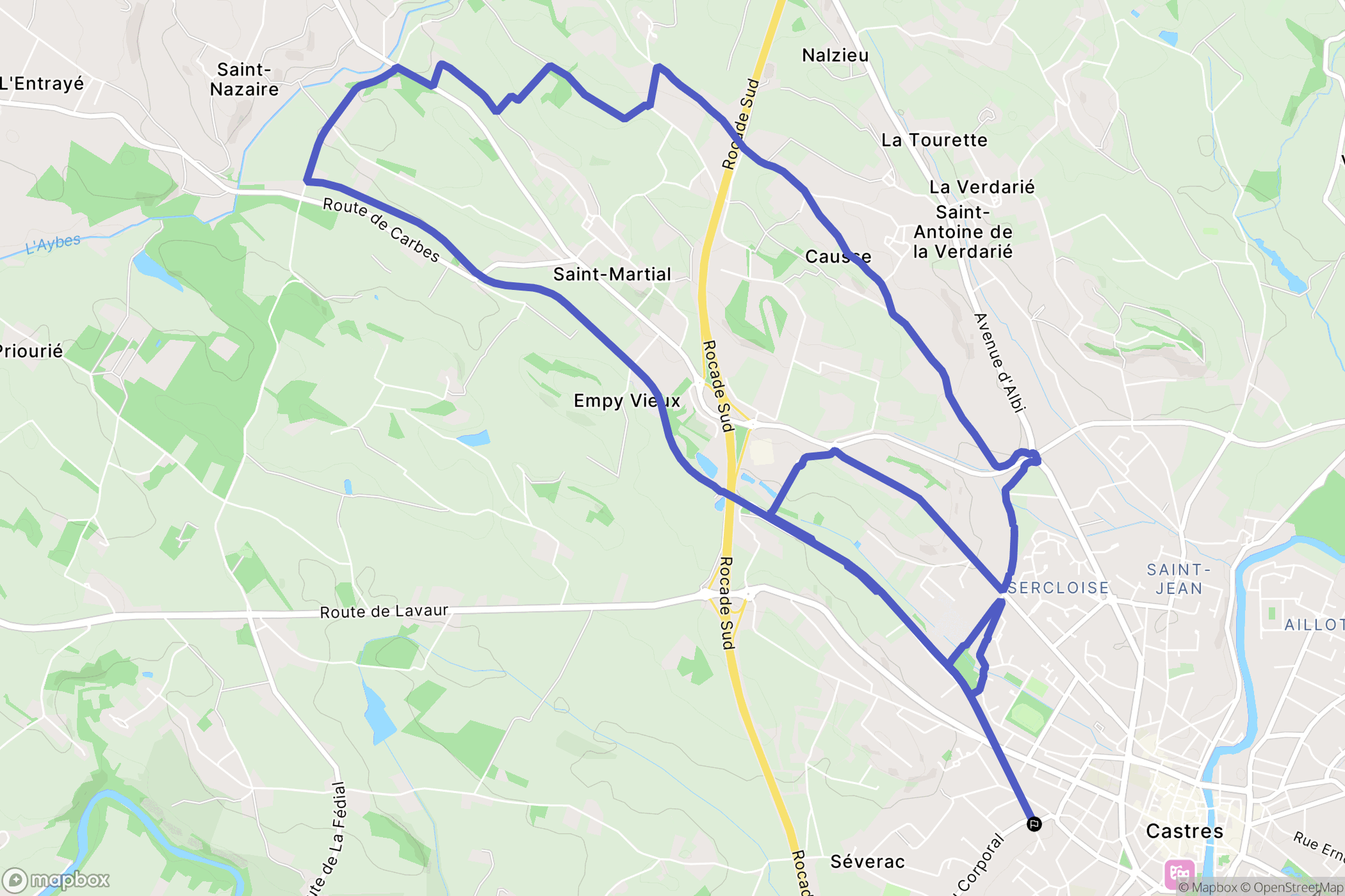 Castres : carte du parcours de randonnée - France