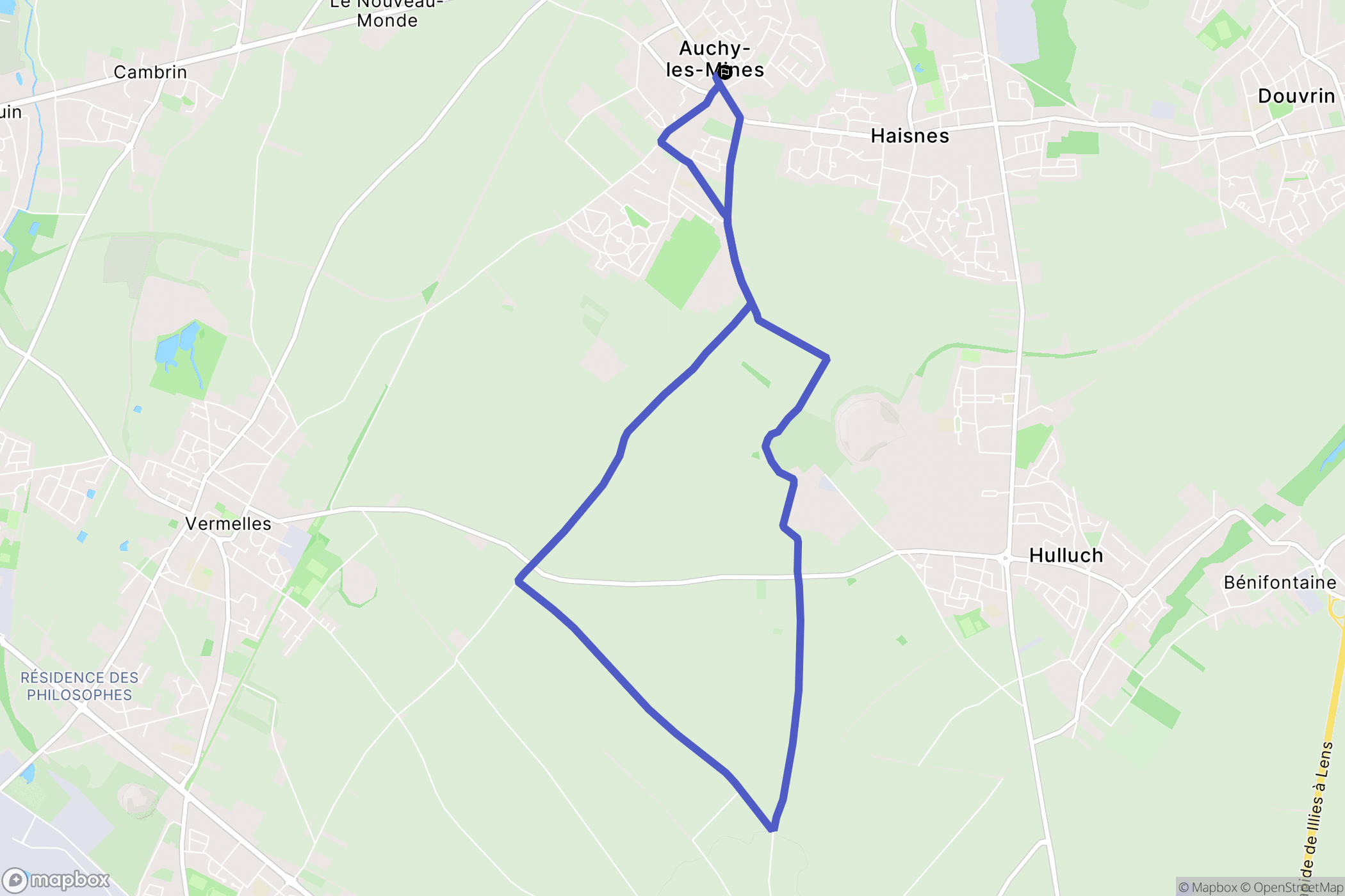 Auchy-les-Mines : carte du parcours de randonnée - France