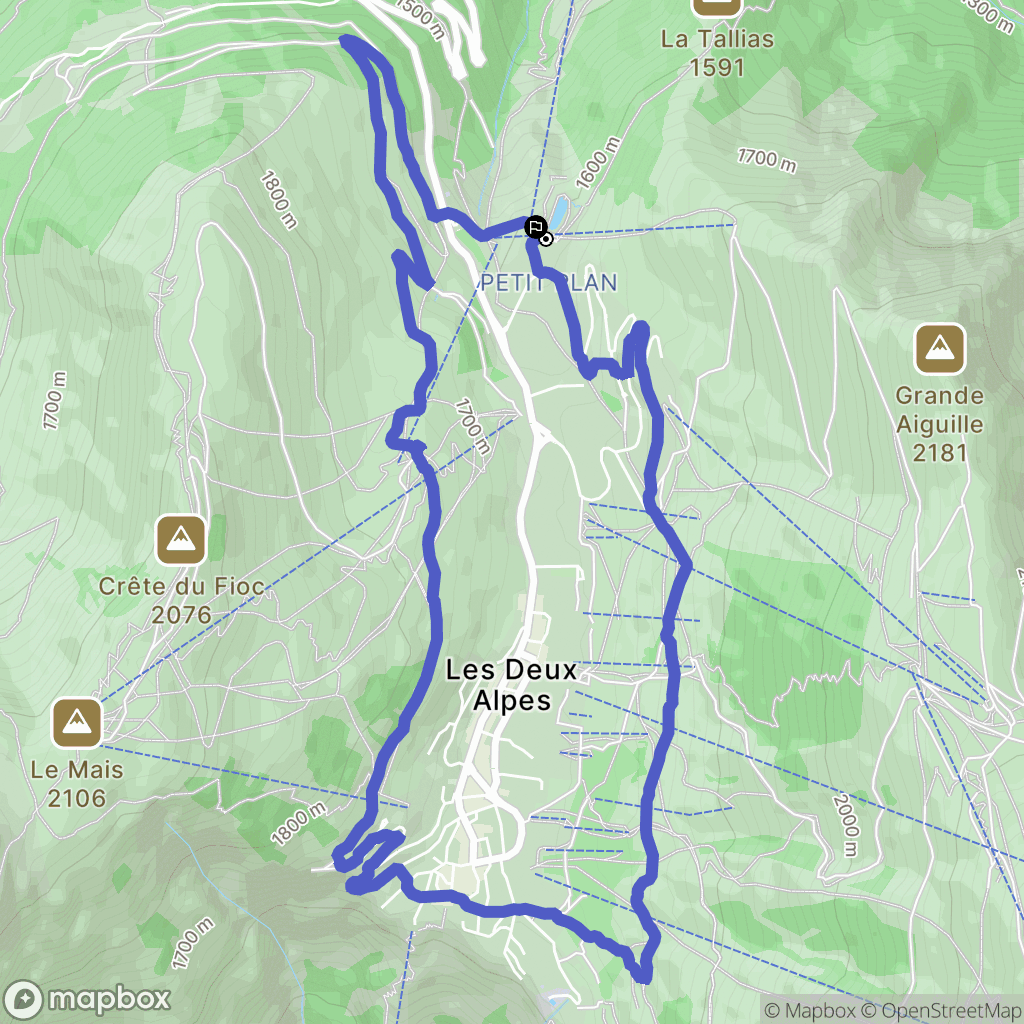 Les Deux Alpes : carte du parcours de randonnée - France