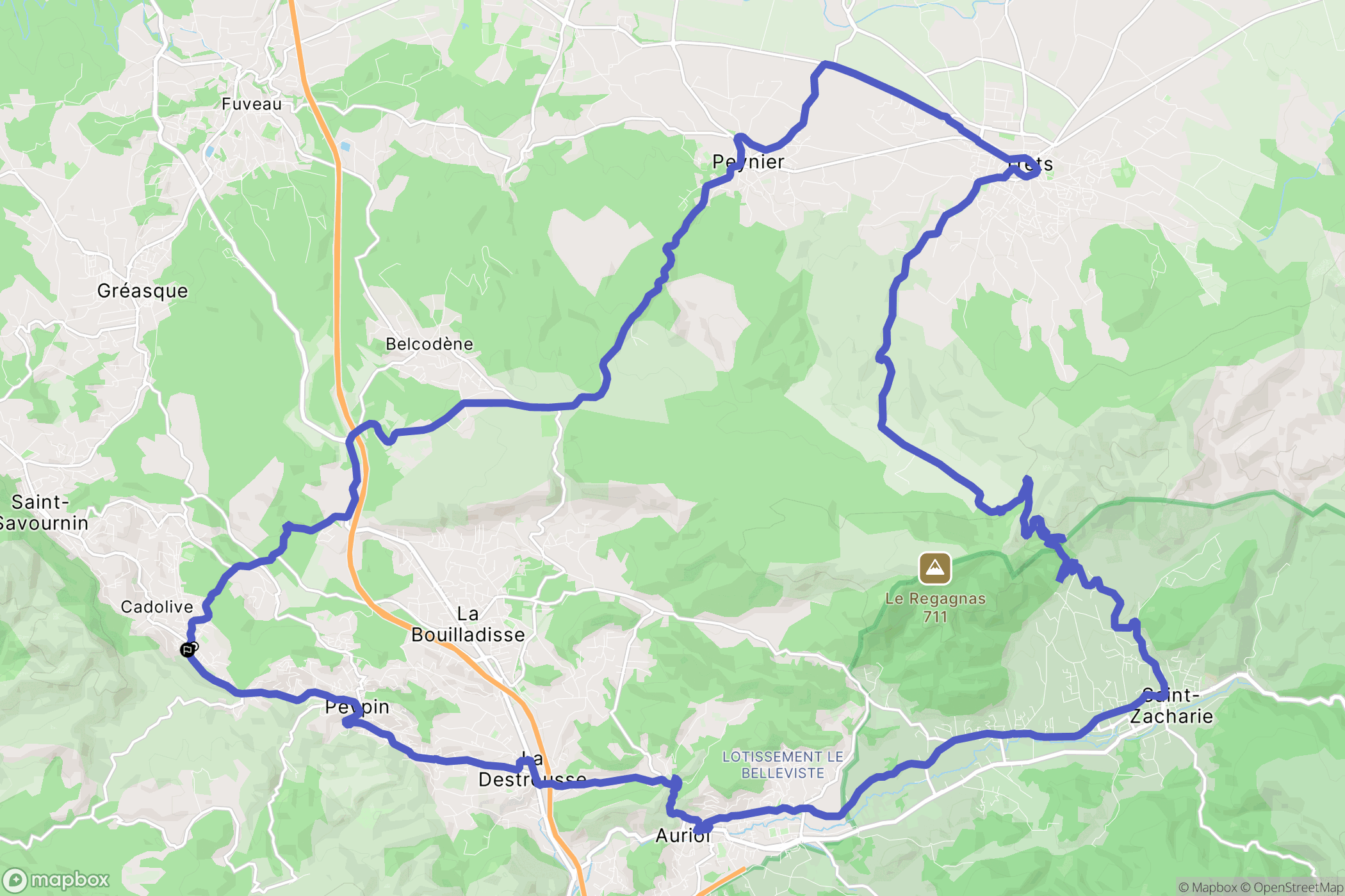 Peypin : carte du parcours de randonnée - France