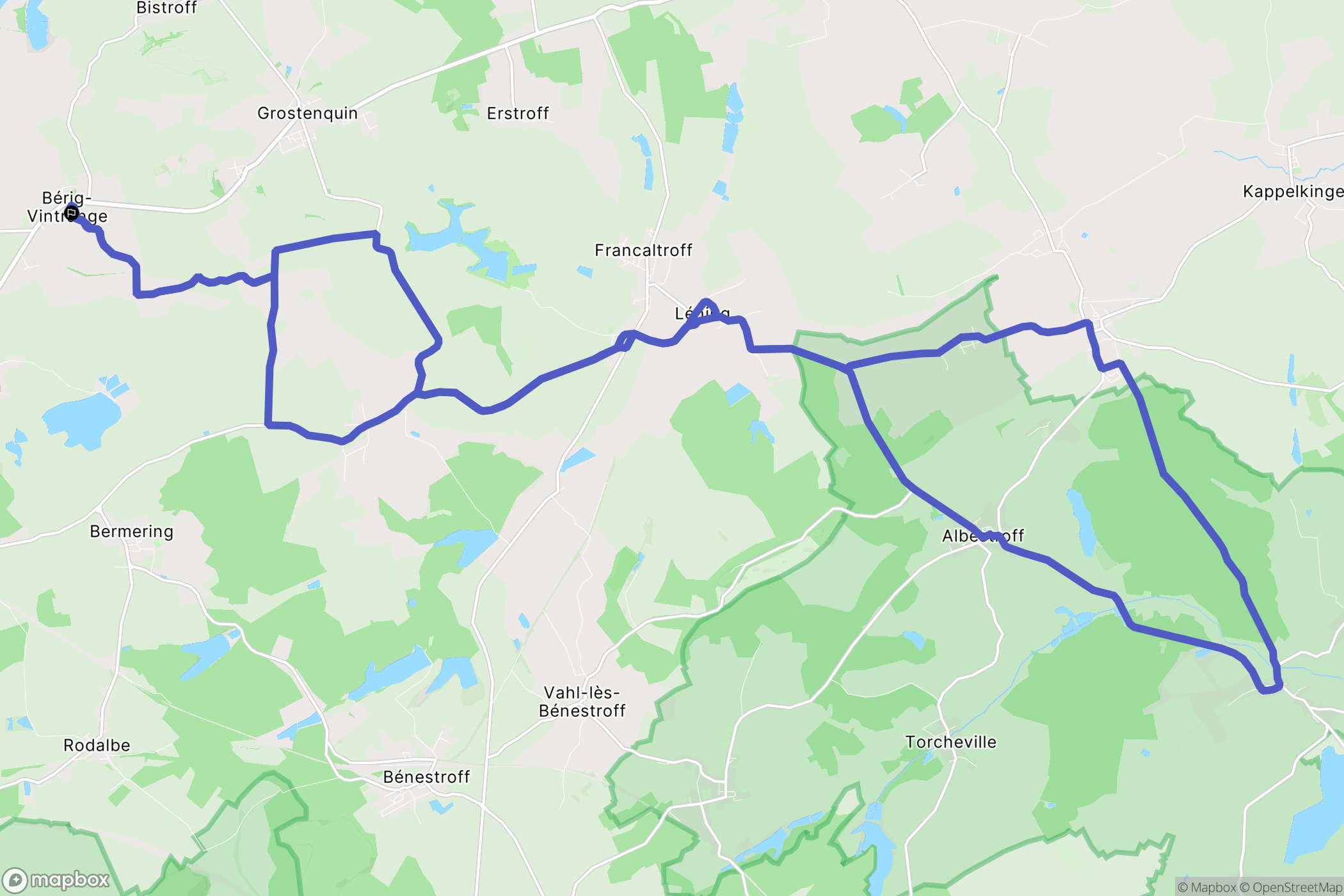 Bérig-Vintrange : carte du parcours de randonnée - France