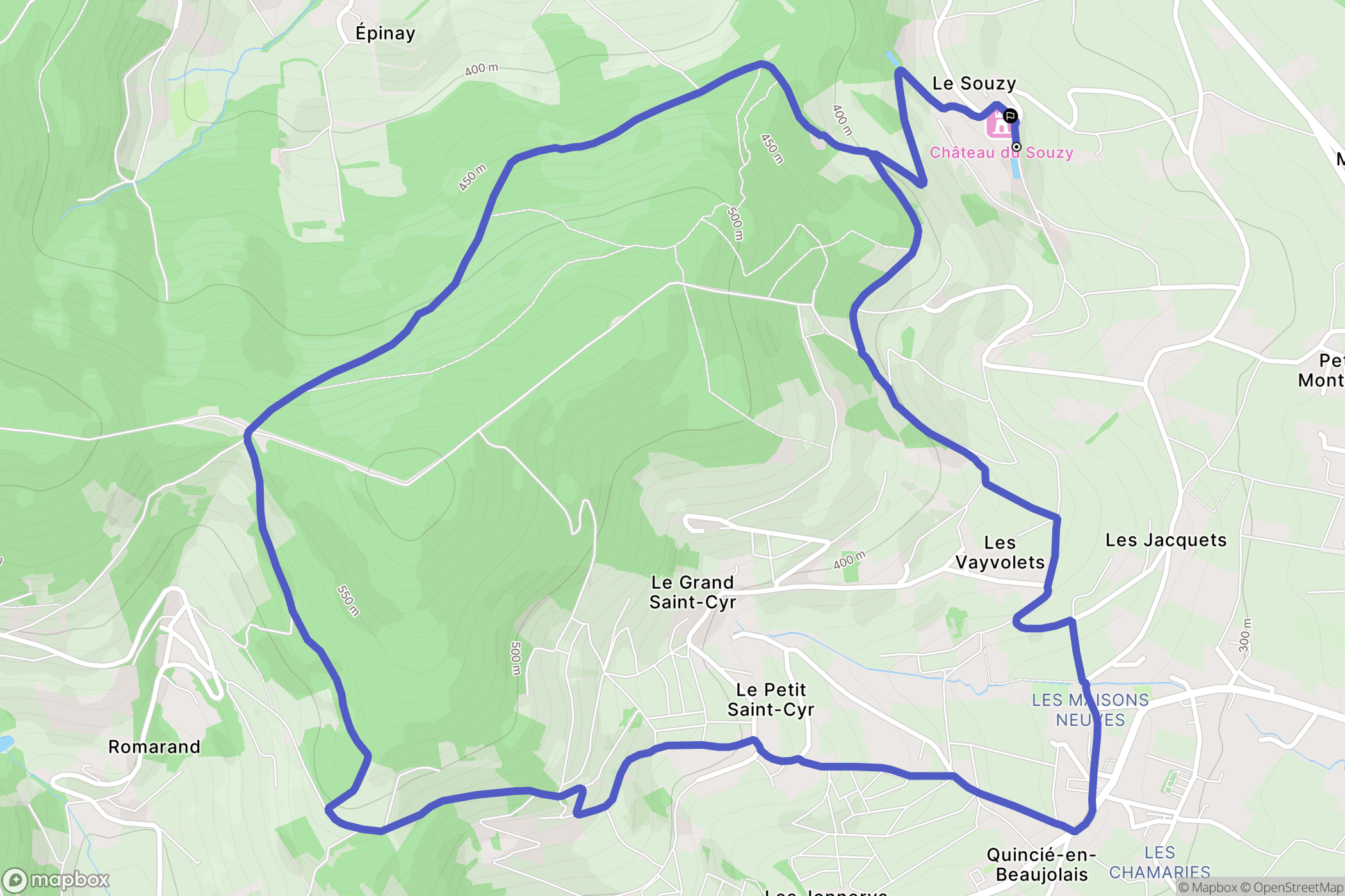Quincié-en-Beaujolais : carte du parcours de randonnée - France